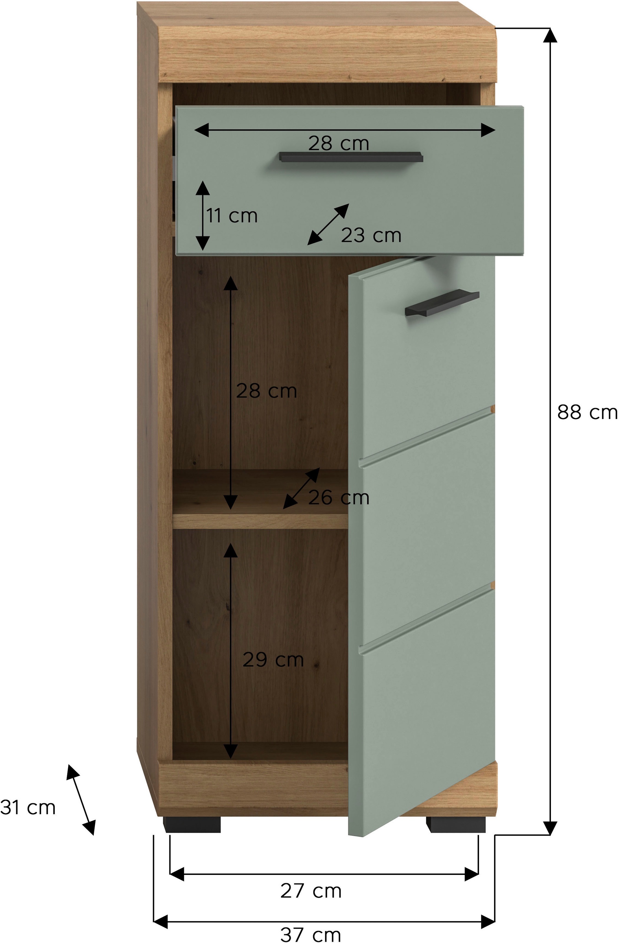welltime Unterschrank »SIENA, Breite 37cm, 1 Tür, 1 Schubkasten, 2 Fächer, MDF-Front« TOPSELLER!, 1 Stk. tlg. in verschiedenen Farben erhältlich, Badmöbel, Badschrank, Kommode, Bad