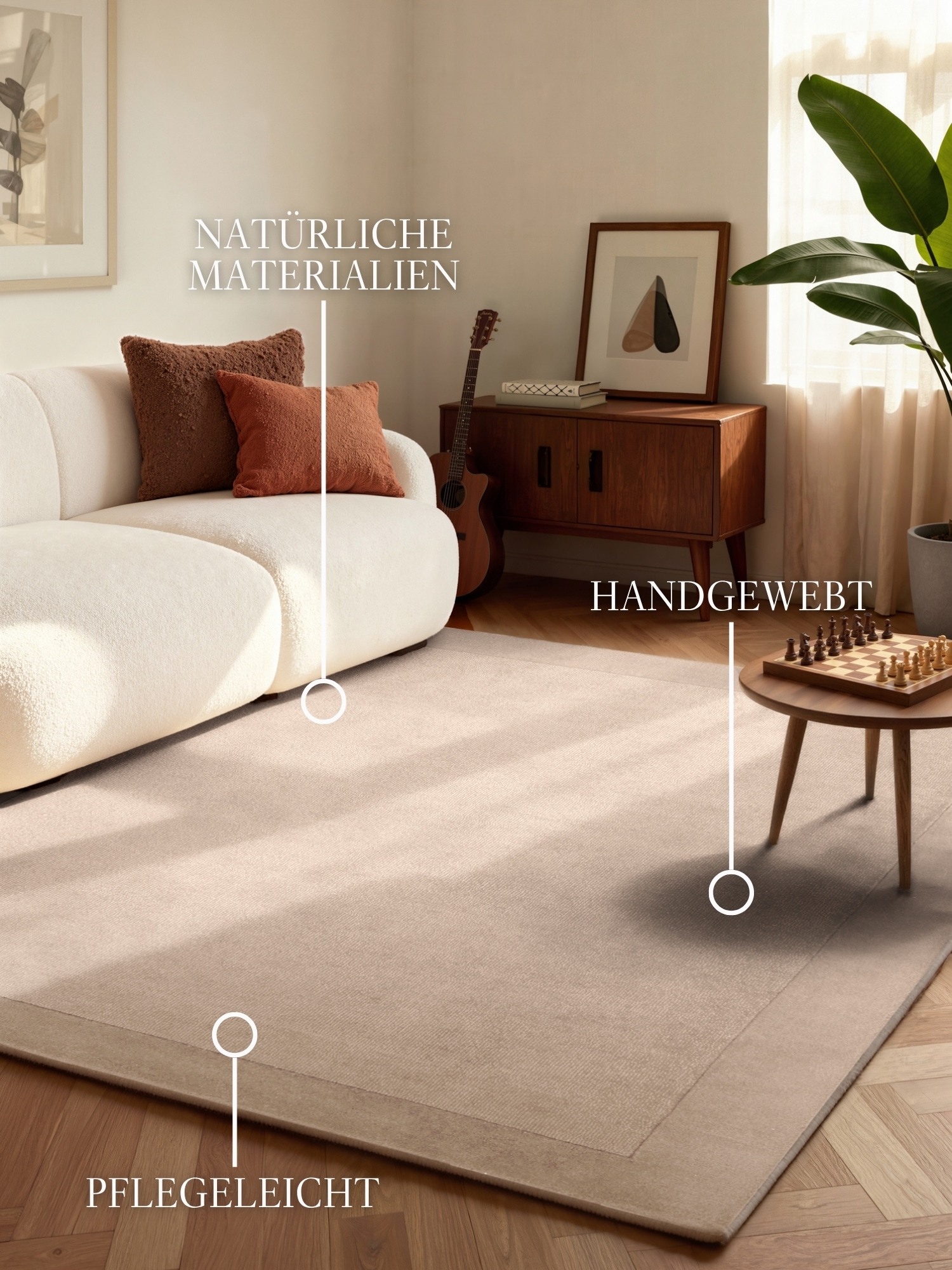 THE RUGS Villeroy & Boch 1812 Kari Handmade Soft Wool Blend Bordered Rug in Beige | Size: 80cm x 150cm
