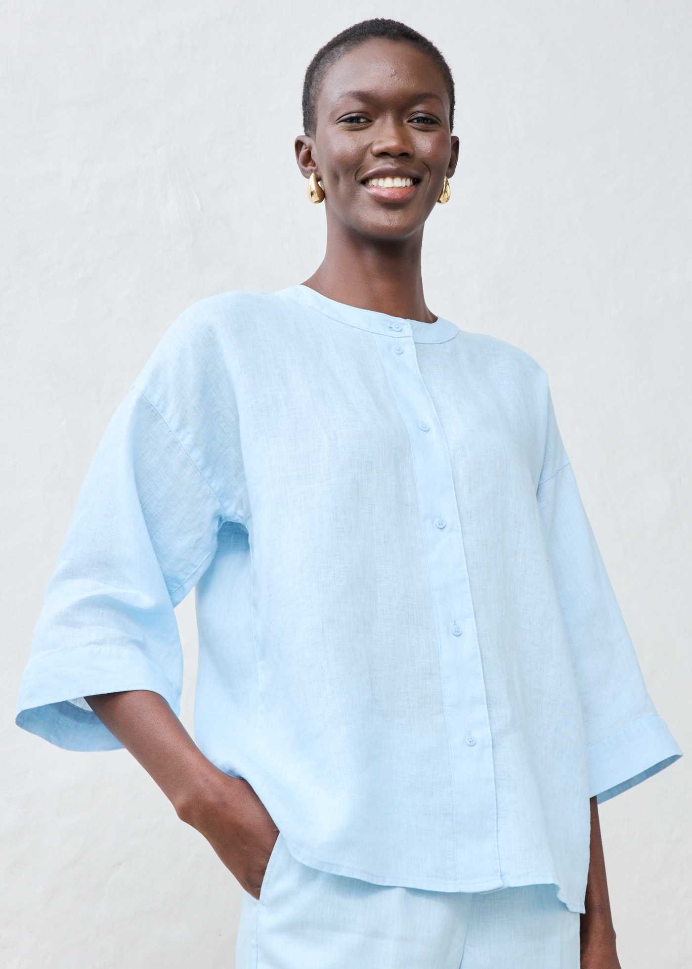 Image of bonprix Shirtbluse Oversize-Passform, aus Leinen, strukturierte Oberfläche, 3/4-Ärmel