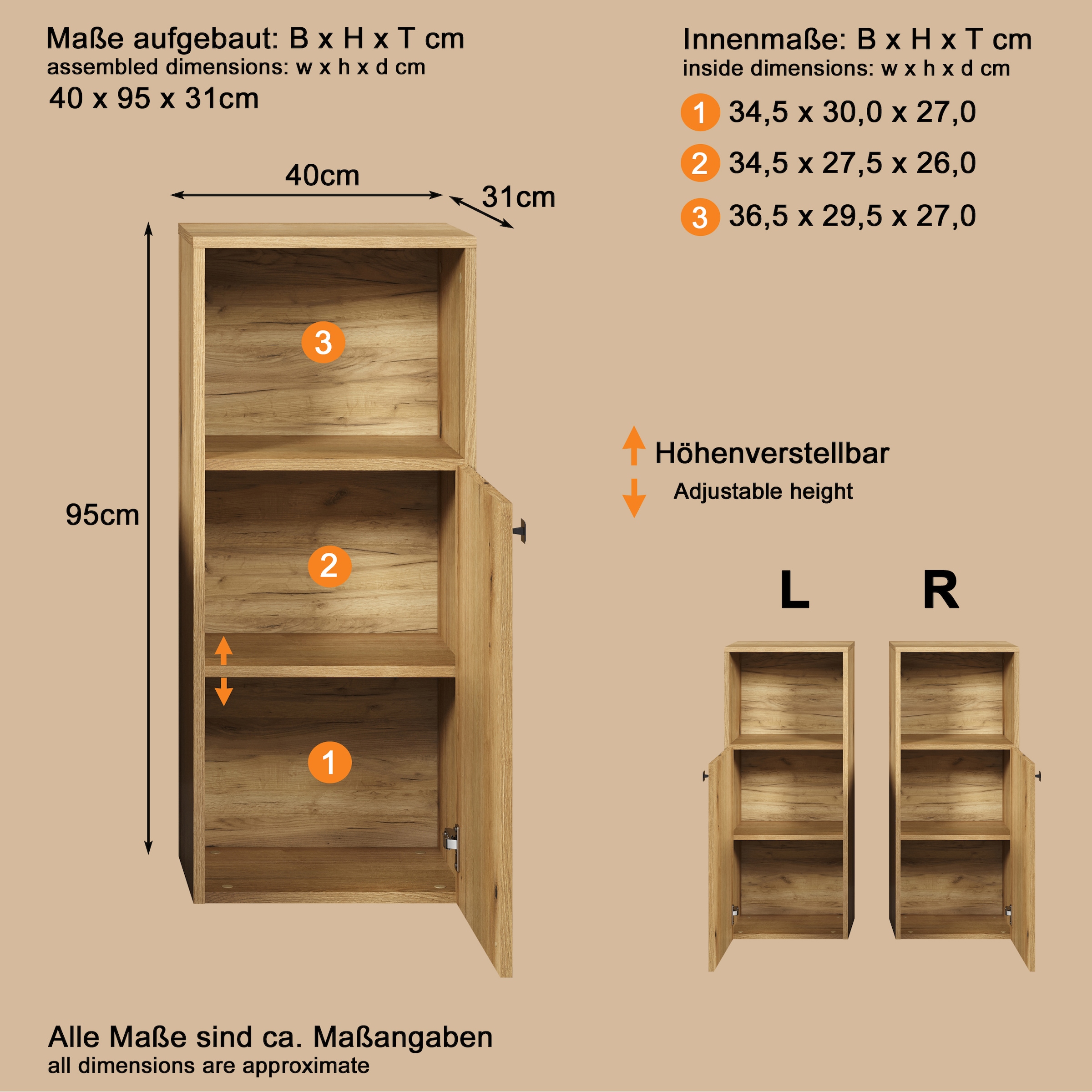 welltime Unterschrank »Amrum«, (1 St.), Badschrank mit offenem Fach und Rillenoptik - Masse (B/T/H) 40/31/95 cm
