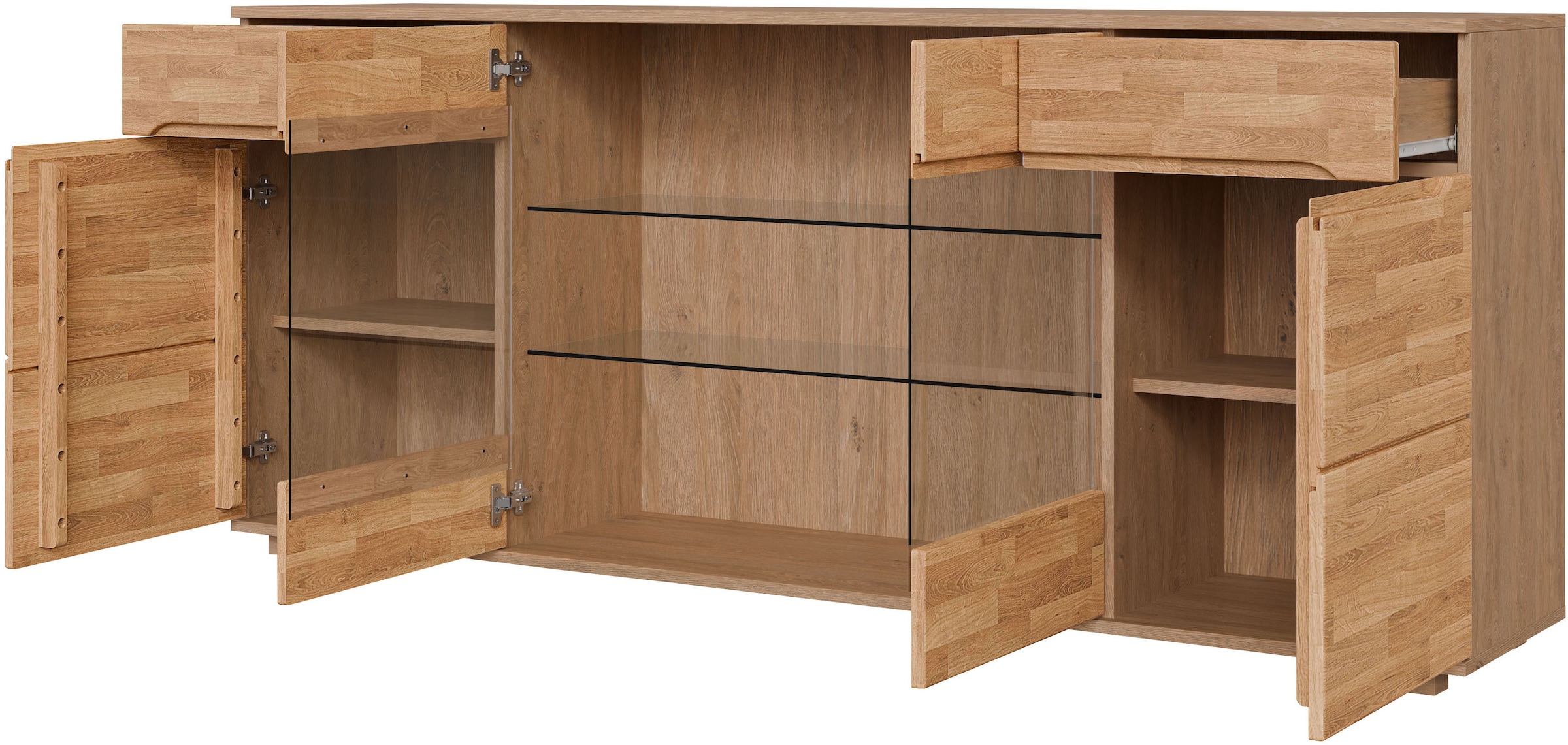 GOODproduct Sideboard »VETRO Teilmassiv, Fronten Massivholz, Wohnzimmer, Stauraum,Griffmulde« B/T/H:199/40/85cm, 2 Schubladen,  7Fächer