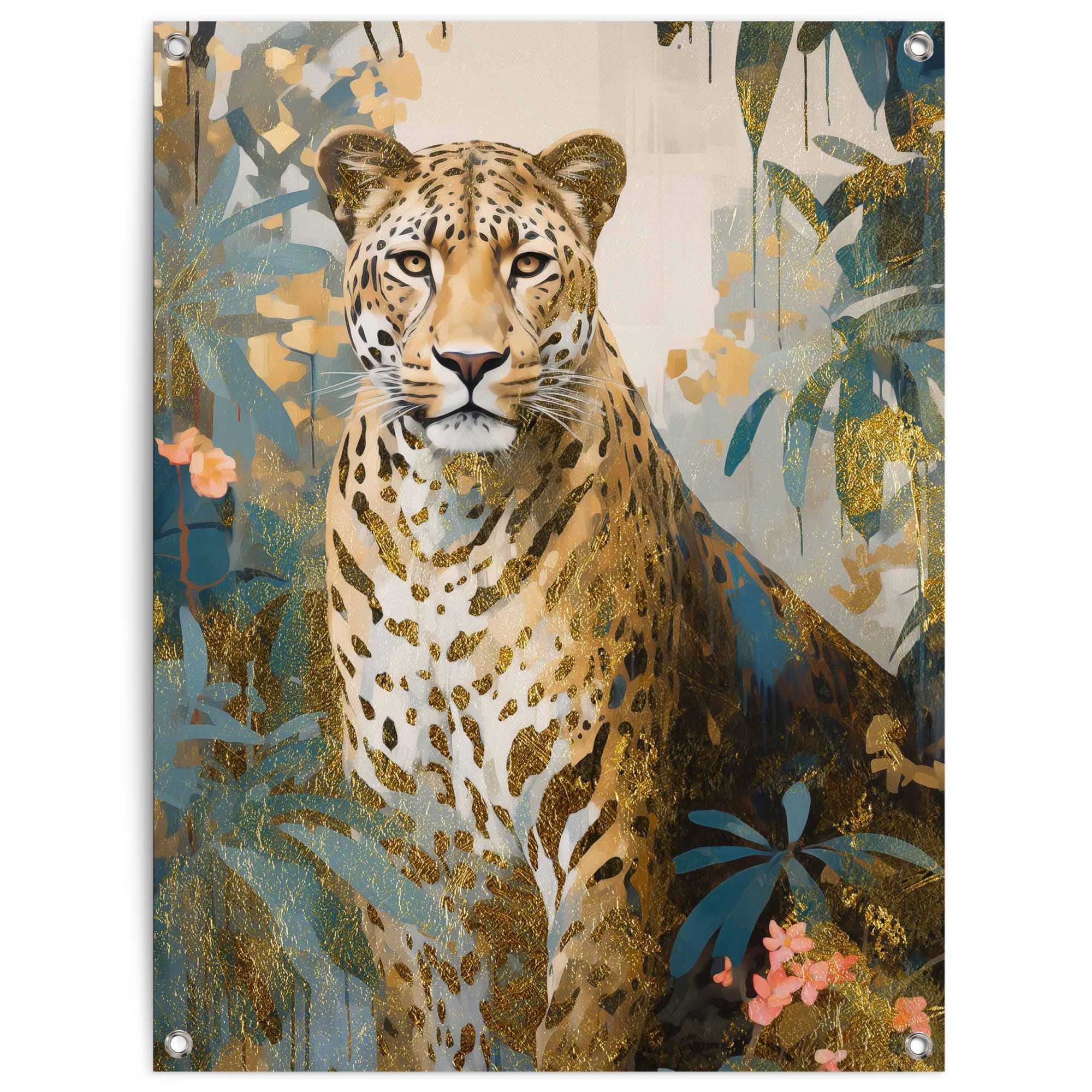 Image of Reinders Poster "Gold Cat" Garten - Dschungel - Blumen - Grün - Leinwand - Tiere - 60x80 cm