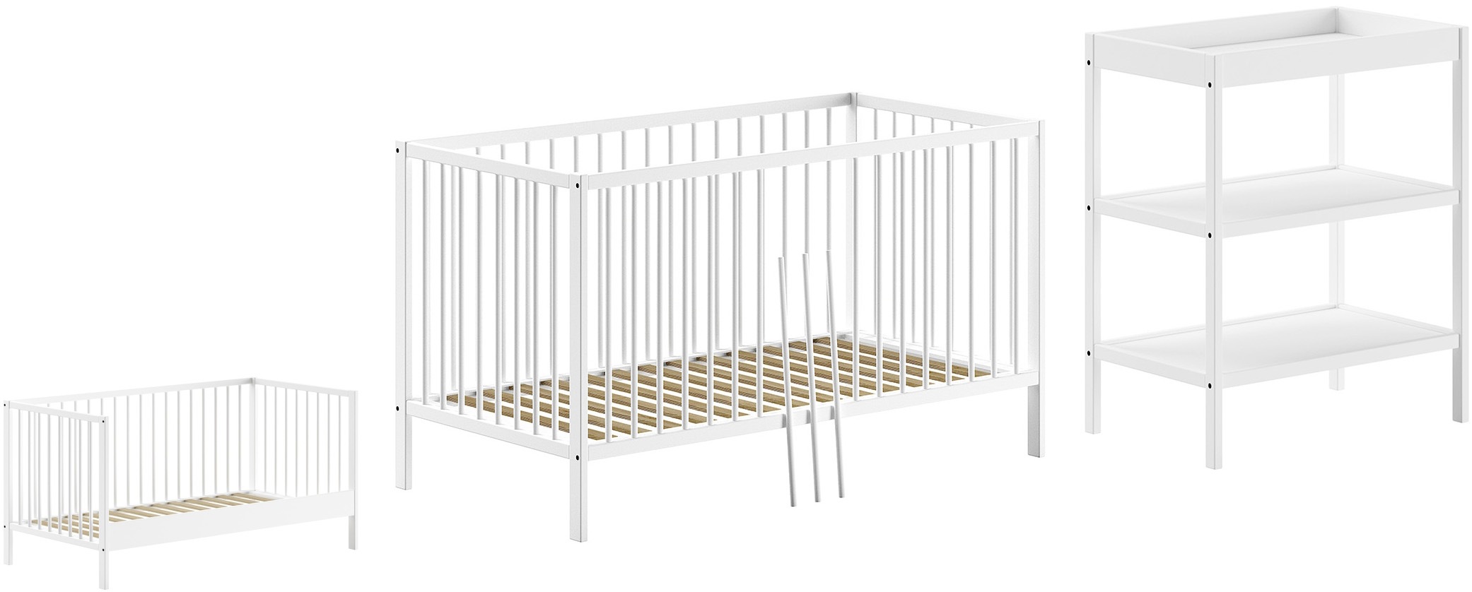 Image of Vipack Babymöbel-Set "Dino ist das ideale Start Set für Ihr Kind aus massiver Buche" 2 Stk. tlg. Baby-/Juniorbett u. Wickelregal inkl. wahlweise in 3 Farben erhältlich