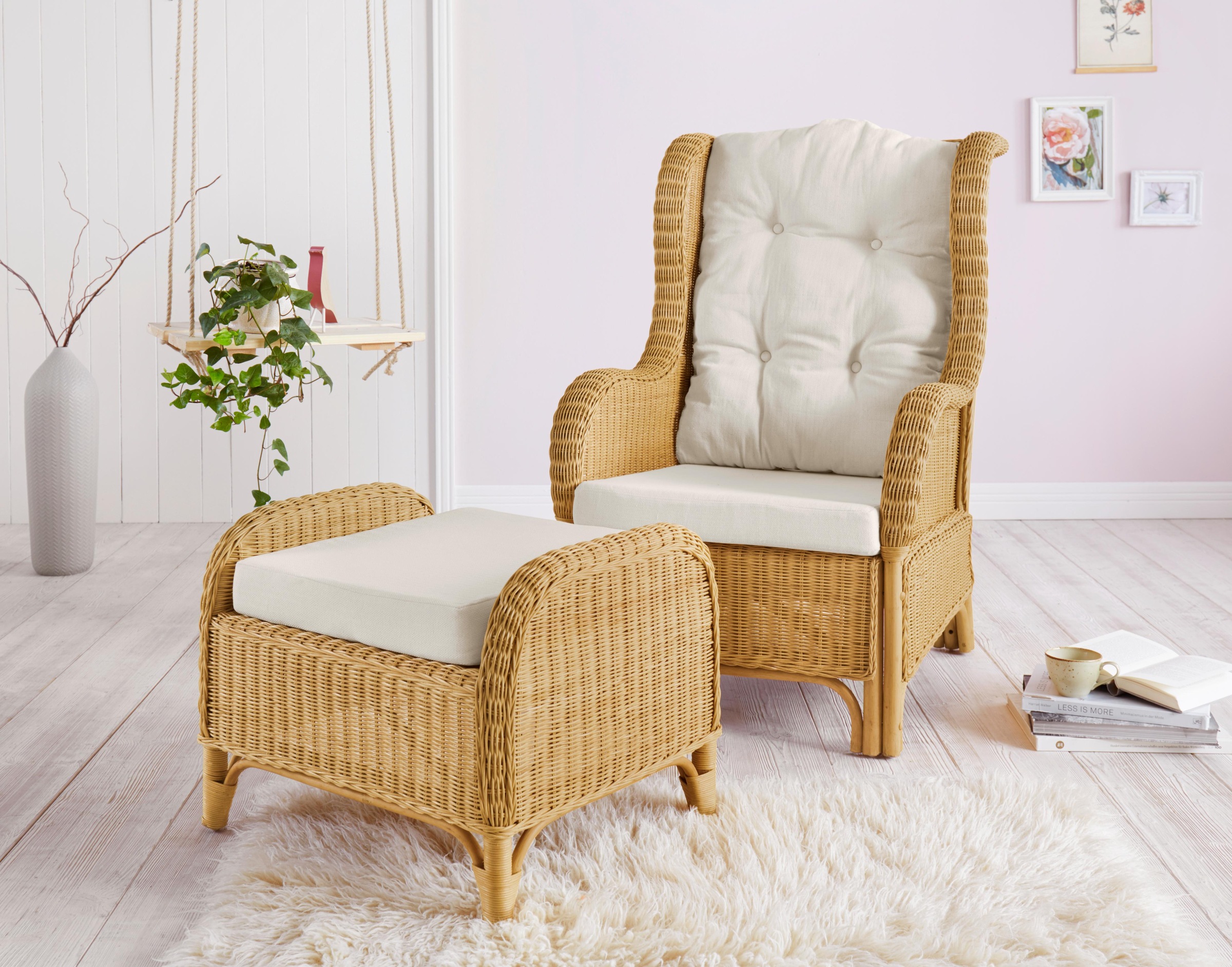 Image of Home affaire Rattanstuhl »Frieda«, (Set), 2 St., mit Sitzhocker, inkl. Kissenauflagen bei Ackermann Versand Schweiz