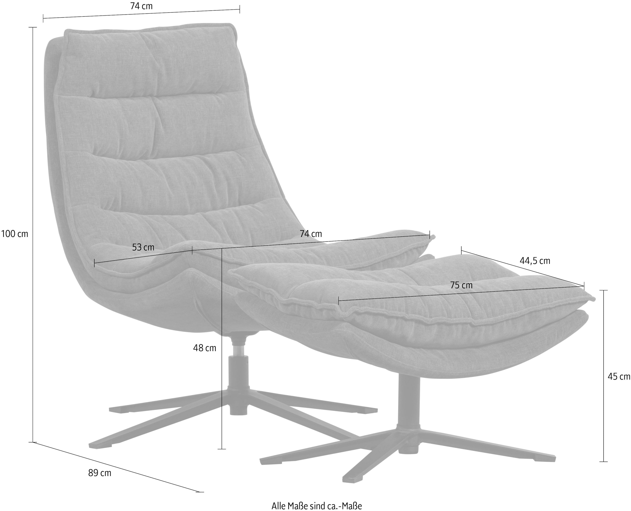 WOOOD Drehsessel »Kube mit Drehmechanismus inkl. Hocker B 74 x T 89 x H 100 cm« Hohe Verschleissfestigkeit, Newt-Chenillebezug, Tragkraft 120 kg