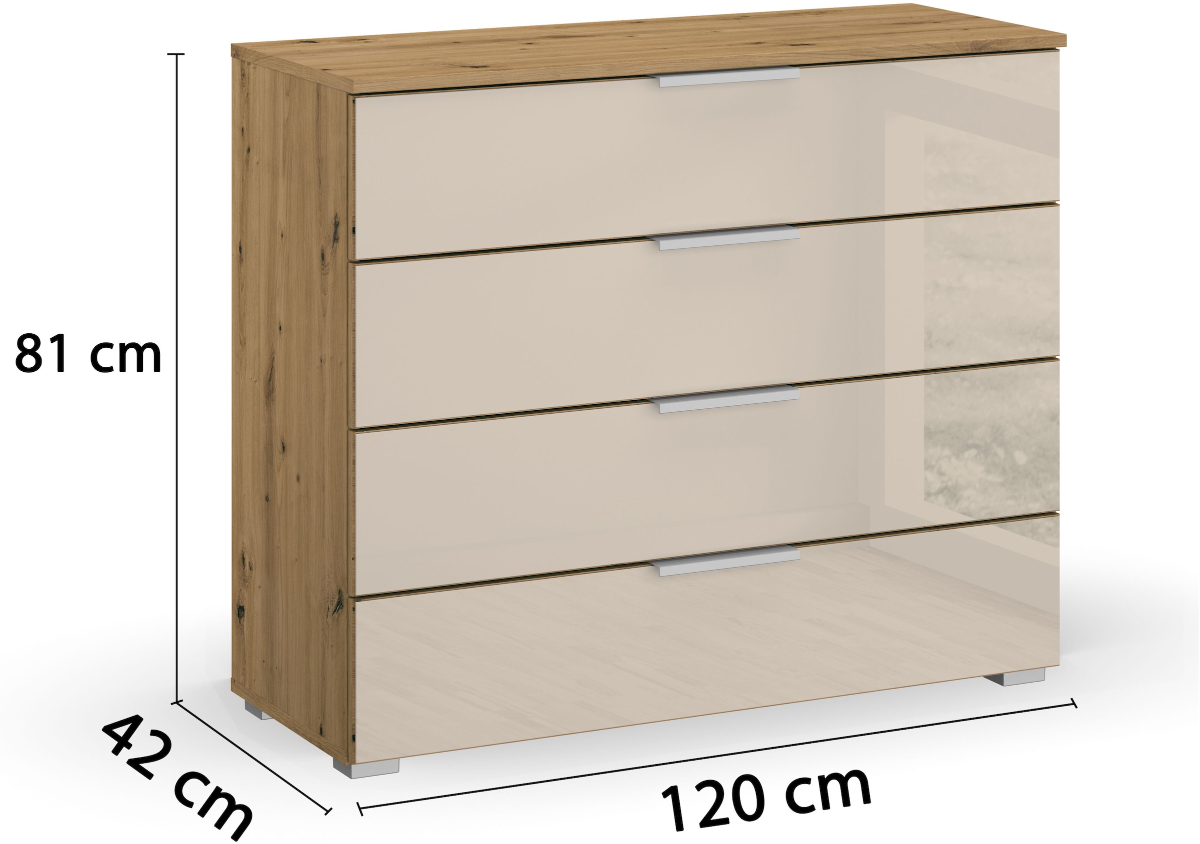 rauch Commode à tiroirs »Kommode Sideboard Schubladenkommode Schlafzimmerkommode KOLUNA« Largeur 80 cm avec façade en verre de qualité,  quatre grands tiroirs spacieux avec beaucoup de rangement MADE IN GERMANY