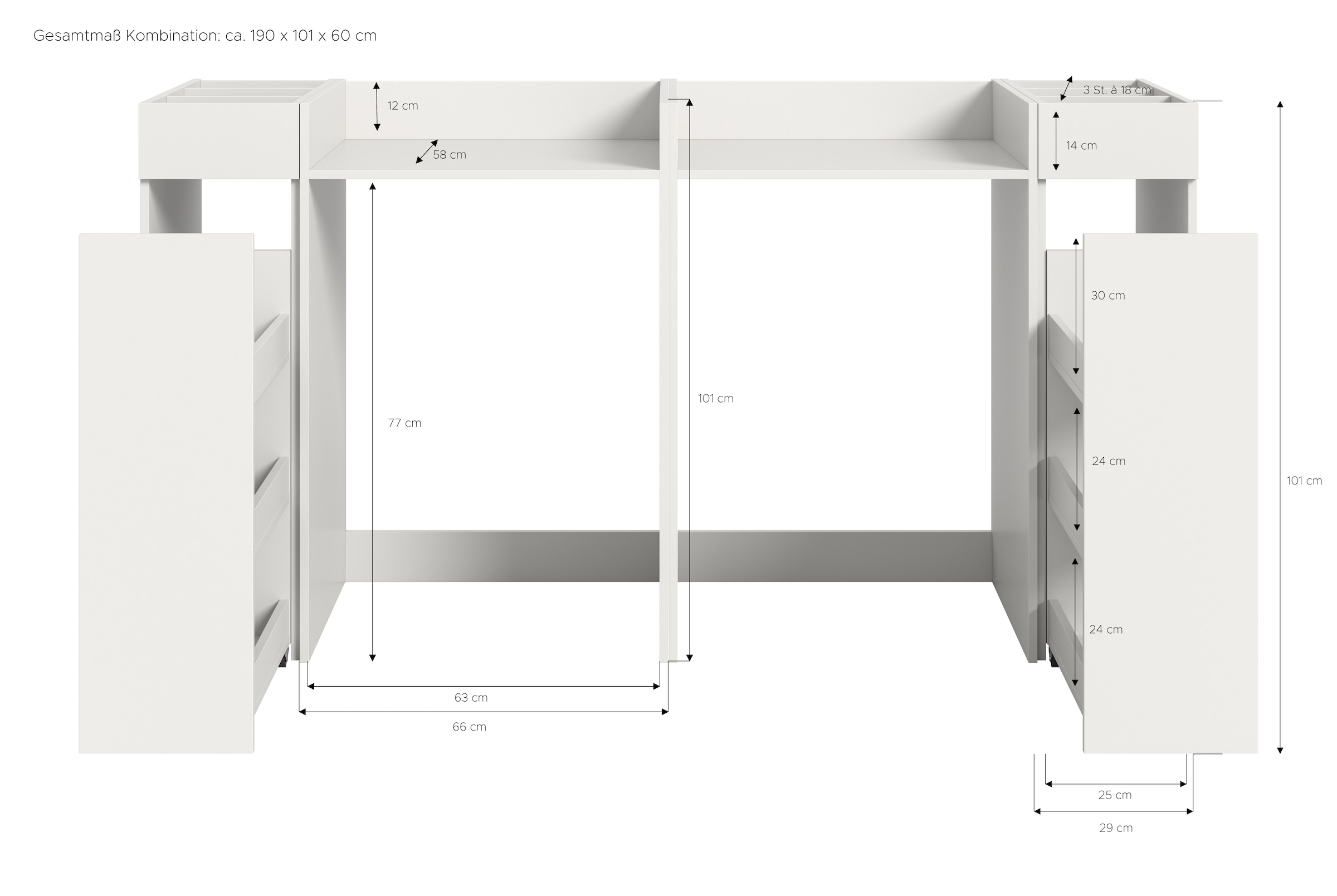 welltime Badmöbel-Set »FALAS, TOPSELLER!, 4-teilig, Hauswirtschaftsraum Set, Breite 190 cm« Set, bestehend aus: 2x Waschmaschinenumbauschrank und 2x Standregal, 4 Stk. tlg.