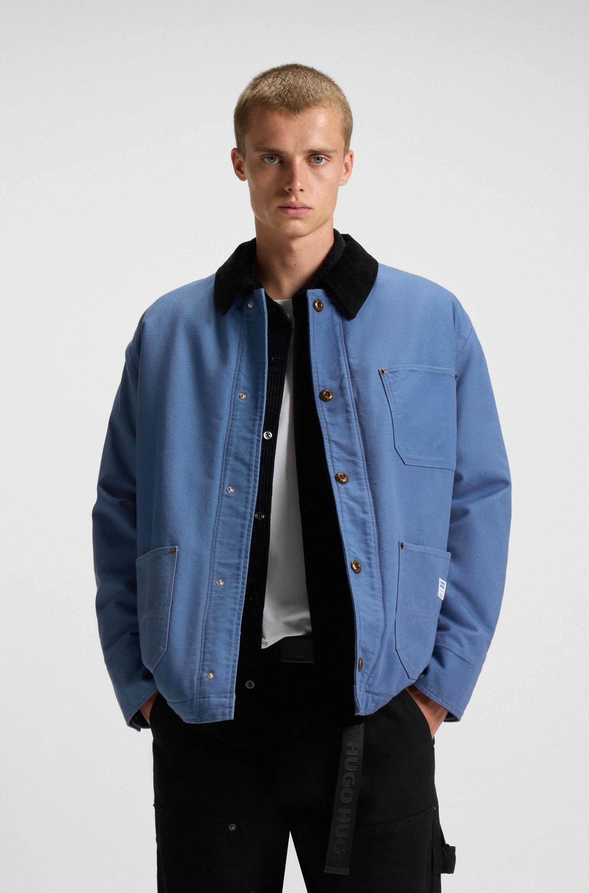 Image of HUGO Hemdjacke "Brams" Cordkragen, Oversized Fit, leicht wattiert