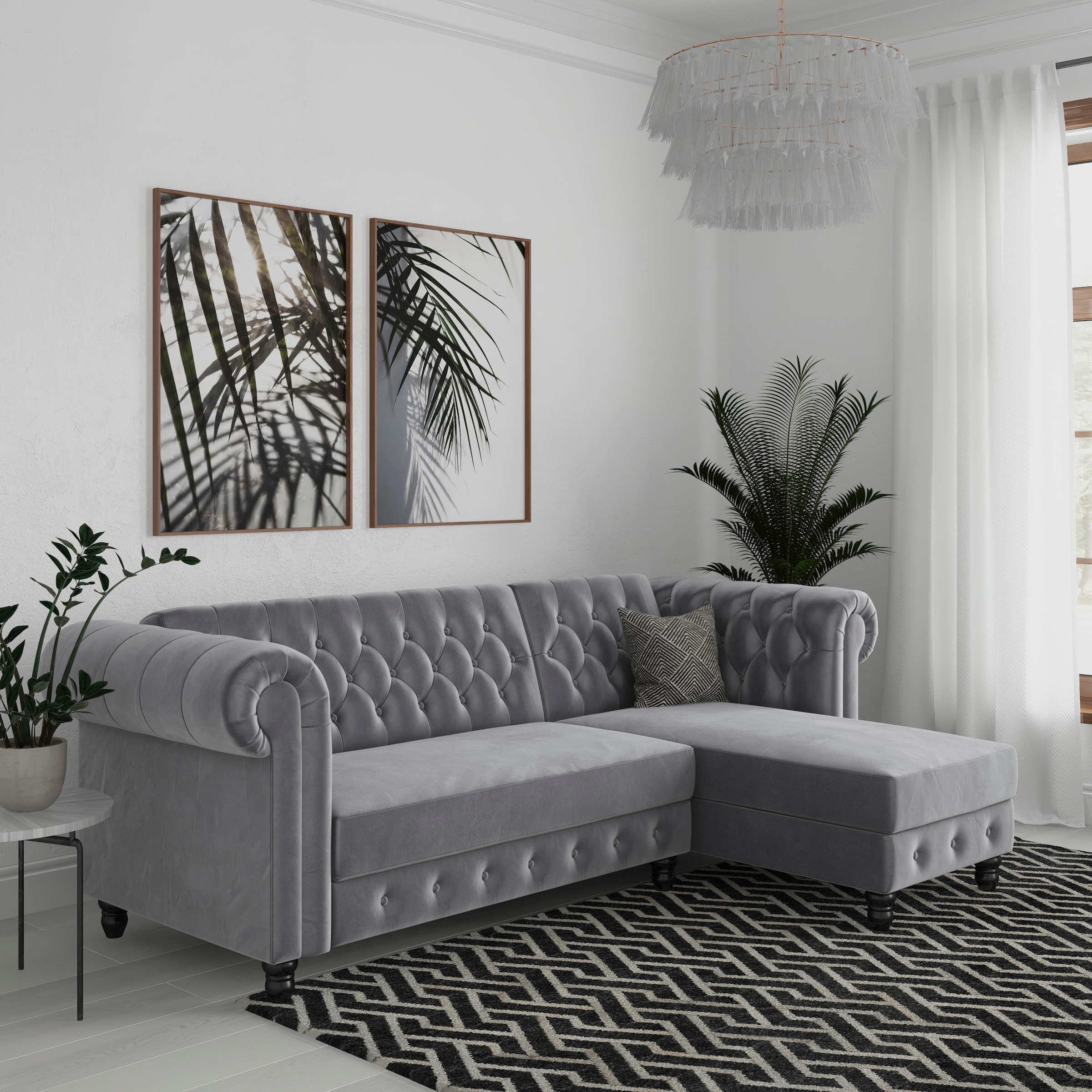 Dorel Home Ecksofa »Felix, L-Form, 241 cm (Liegefl.108x195 cm), Recamiere tauschbar,« verstellb. Rückenlehne, Bett-Funktion, Velours, Kunstleder, Vintage