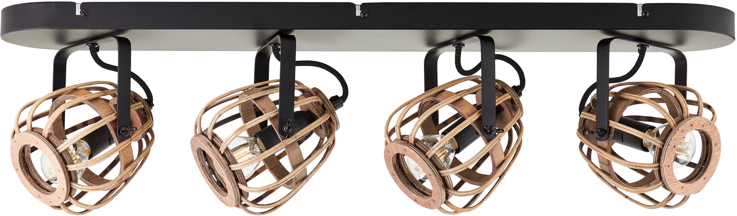 Image of Home affaire Deckenleuchte »Grazay«, E14, 1 St., 4-flammiger Spotbalken mit 72cm Breite - schwenkbarer Deckenstrahler - E14 Fassung für max. 28W - Schirme aus Rattan - schwarz/natur bei Ackermann Versand Schweiz