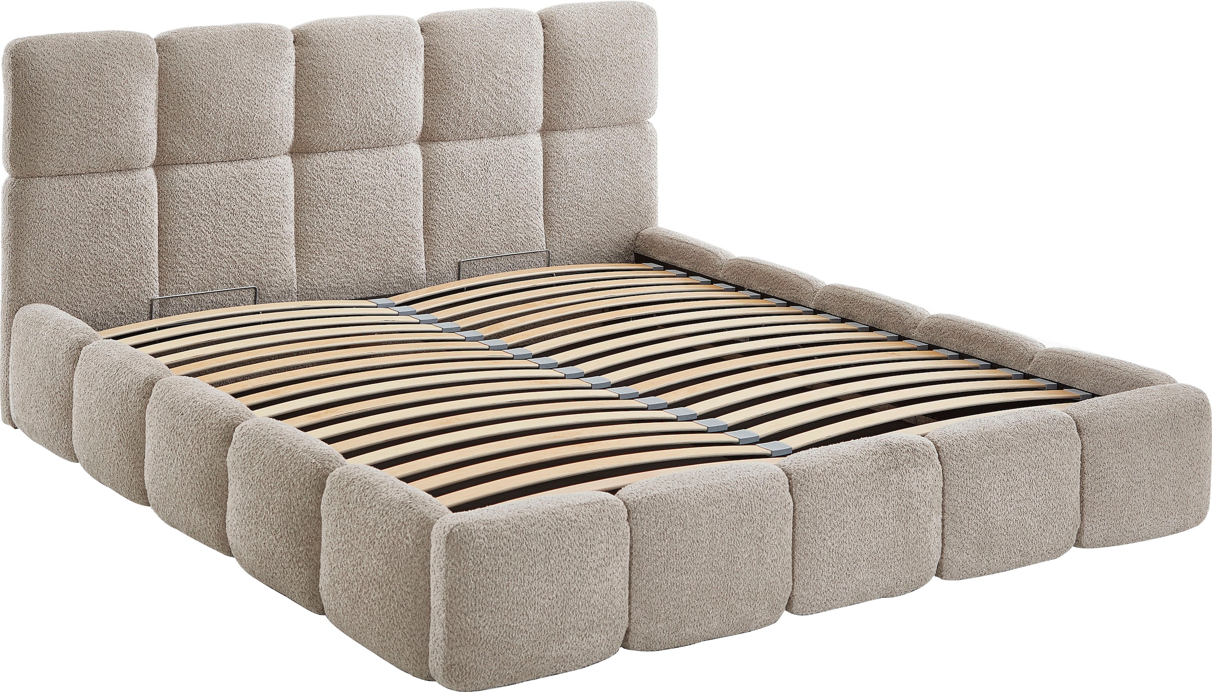 ATLANTIC home collection Polsterbett »"Jane" mit grossen Stauraum«, luxurious gepolstertes Kopfteil und Rahmen, Bezug mit Bouclécharakter