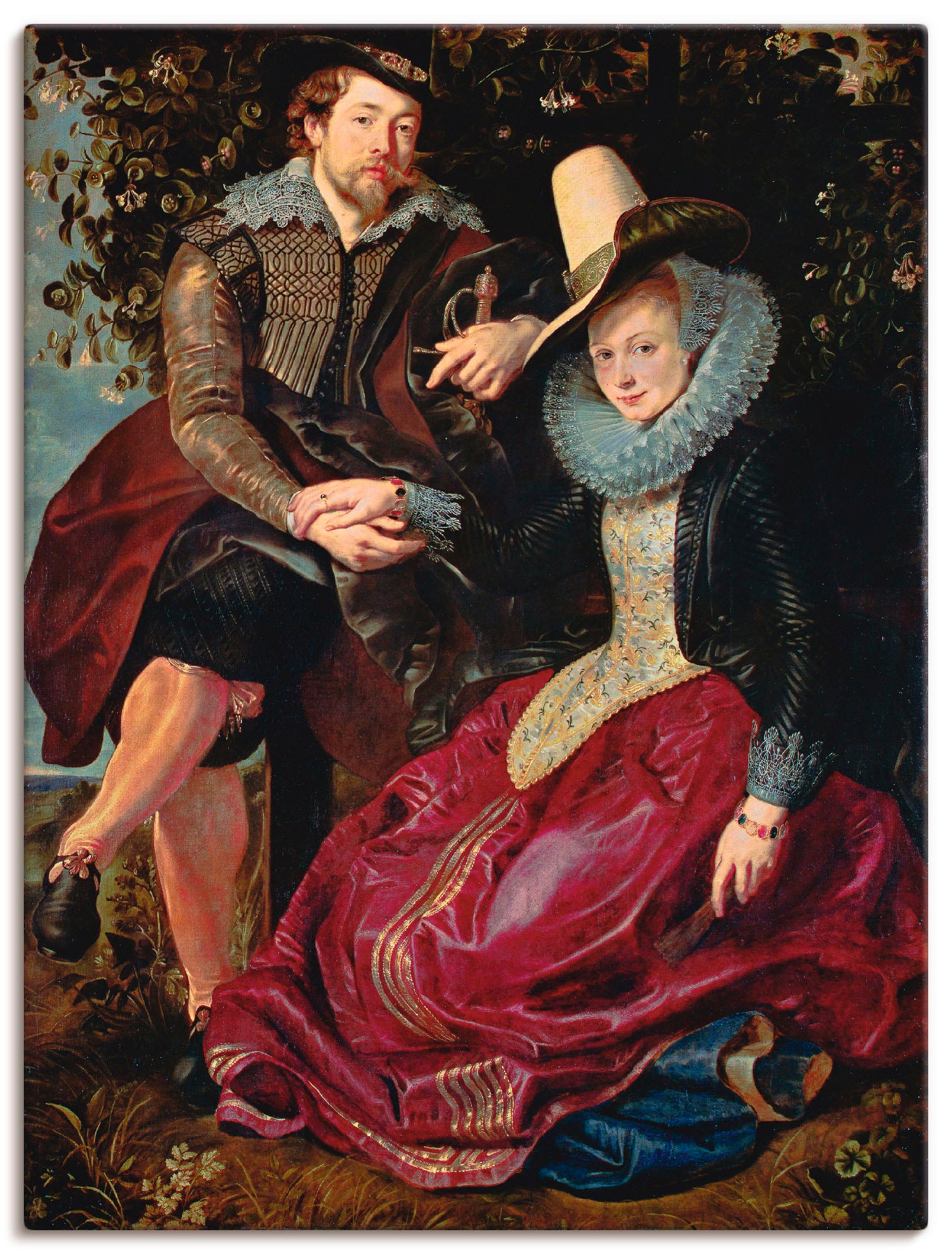 Image of Artland Wandbild »Rubens und Frau in Geissblattlaube«, Paar, (1 St.), in vielen Grössen & Produktarten -Leinwandbild, Poster, Wandaufkleber / Wandtattoo auch für Badezimmer geeignet bei Ackermann Versand Schweiz