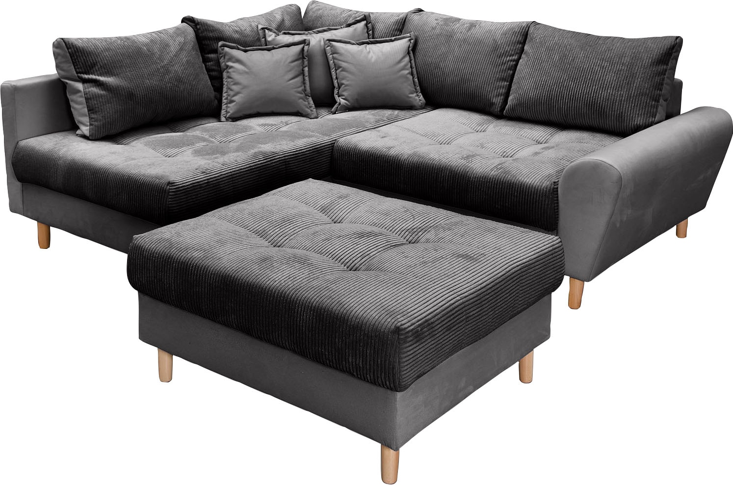 Home affaire Ecksofa »Rice L-Form«, (Set, mit Hocker), mit Bonnellfederkern, Hocker & Kissen, Ottomane beidseitig montierbar