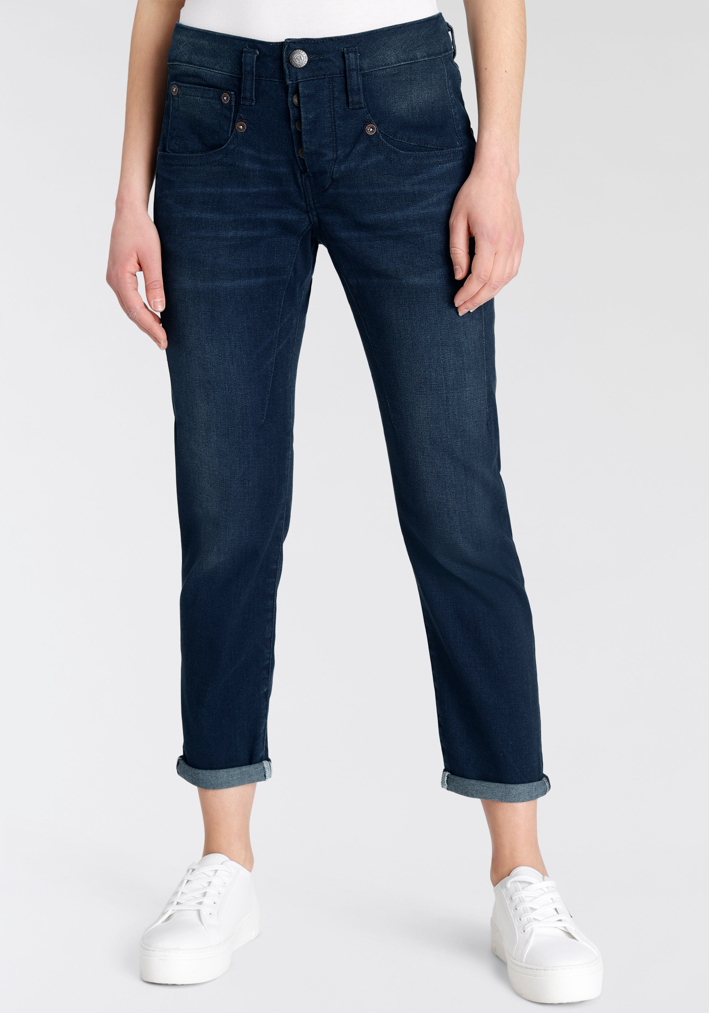 Herrlicher Gerade Jeans »Shyra Cropped Denim Smooth«, Im Boyfriend Style, Abriebeffekte, Vintage-Herrlicher 1