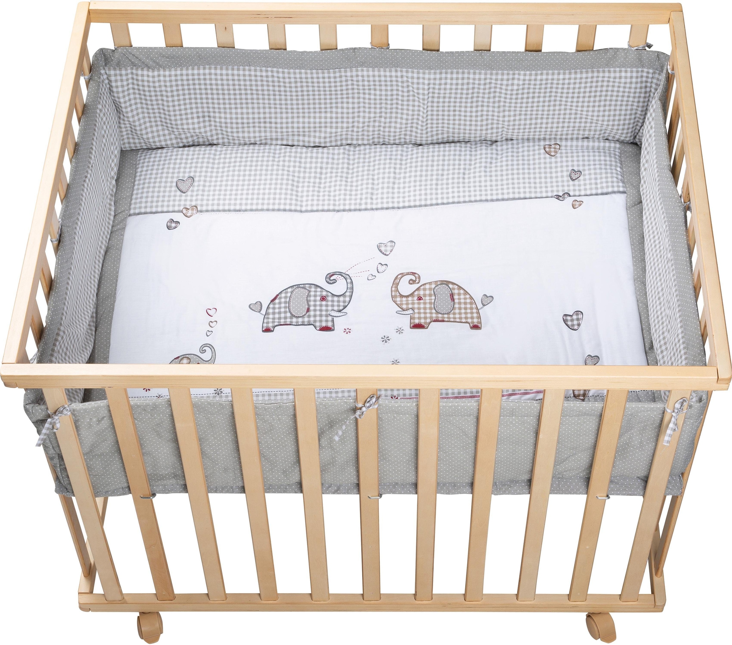 Image of roba Laufgitter "Jumbotwins grau, 100x75 cm" bis 15 kg mit Stoffeinlage und Nestchen