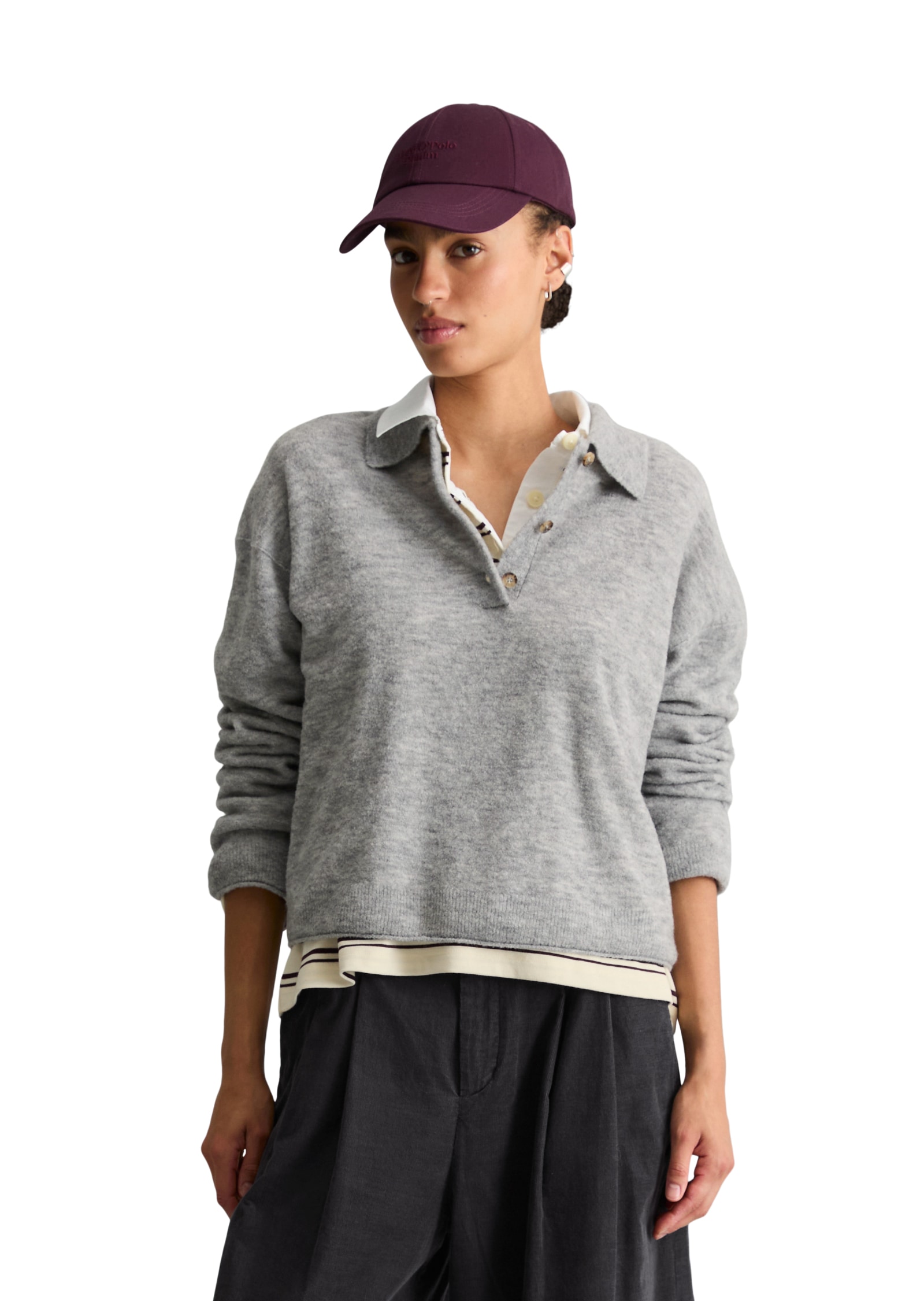 Image of Marc OPolo DENIM Langarm-Poloshirt Strick, relaxed aus Bouclé-Garn, mit Schurwolle