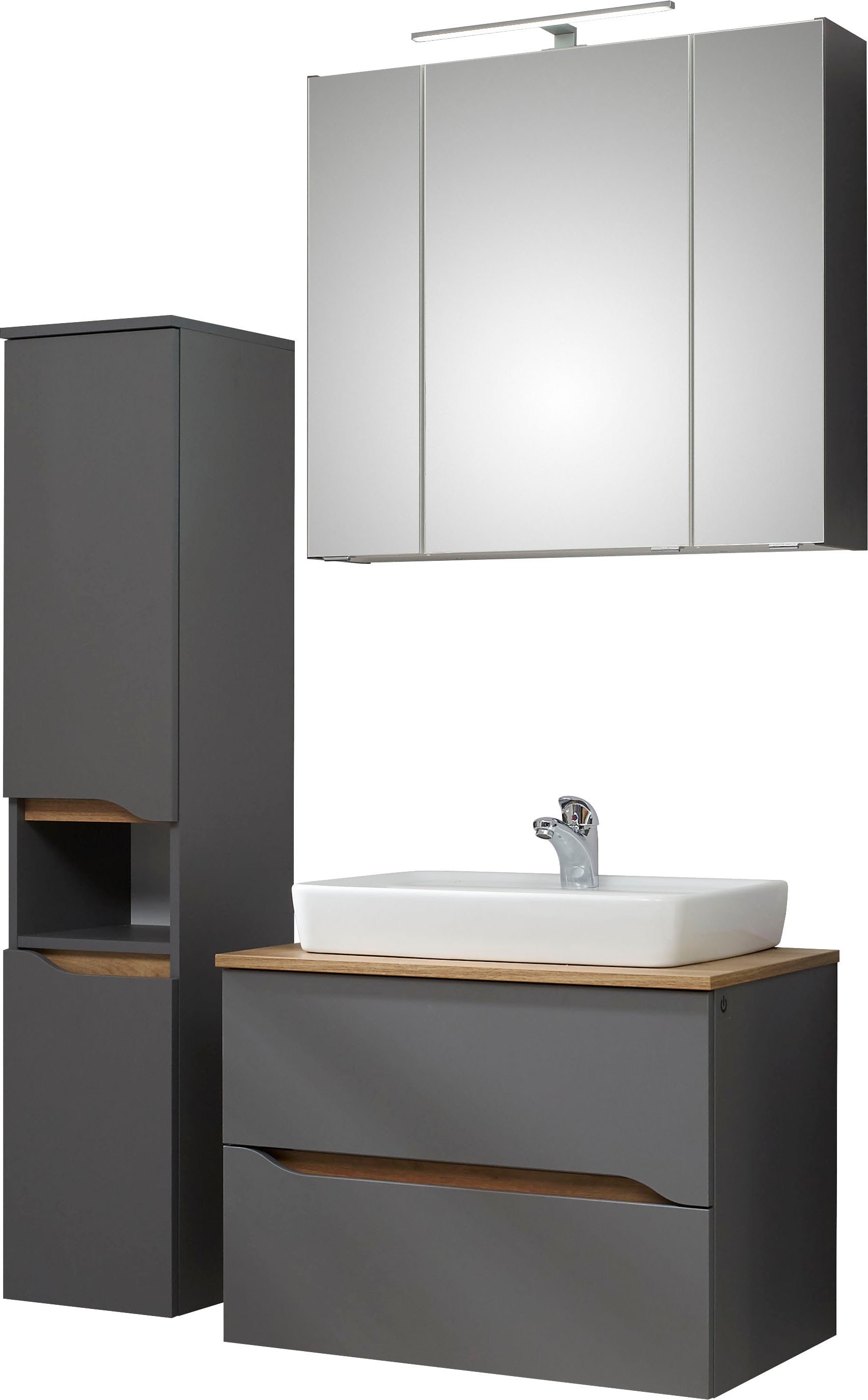 Image of Saphir Badmöbel-Set "Quickset 3-teilig, Keramik-Aufsatzbecken mit LED-Spiegelschrank" 3 Stk. tlg.