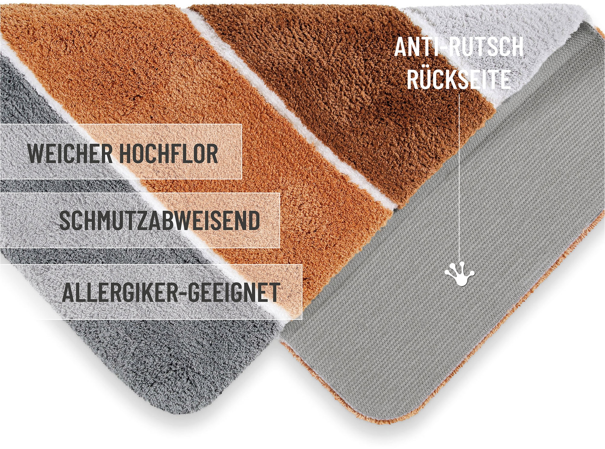 Homie Living Badematte »Rio Marina« Höhe 30 mm rutschhemmend beschichtet fussbodenheizungsgeeignet | schnell trocknend flauschiger Badteppich, modern gestreift, waschbar, Badezimmerteppich