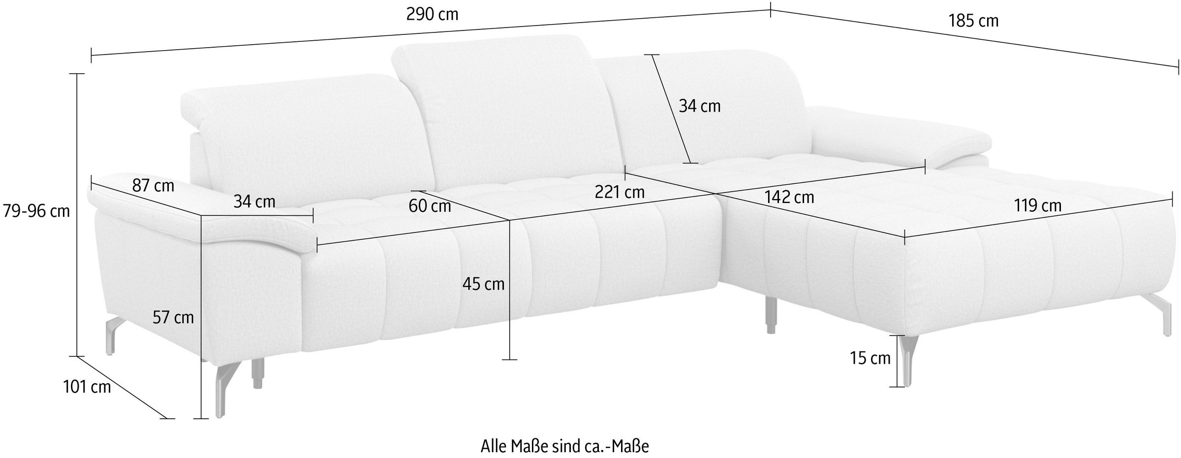 sit&more Ecksofa »Cool L-Form«, wahlweise mit Kopfteilverstellung und Vorziehsitz, motorisch