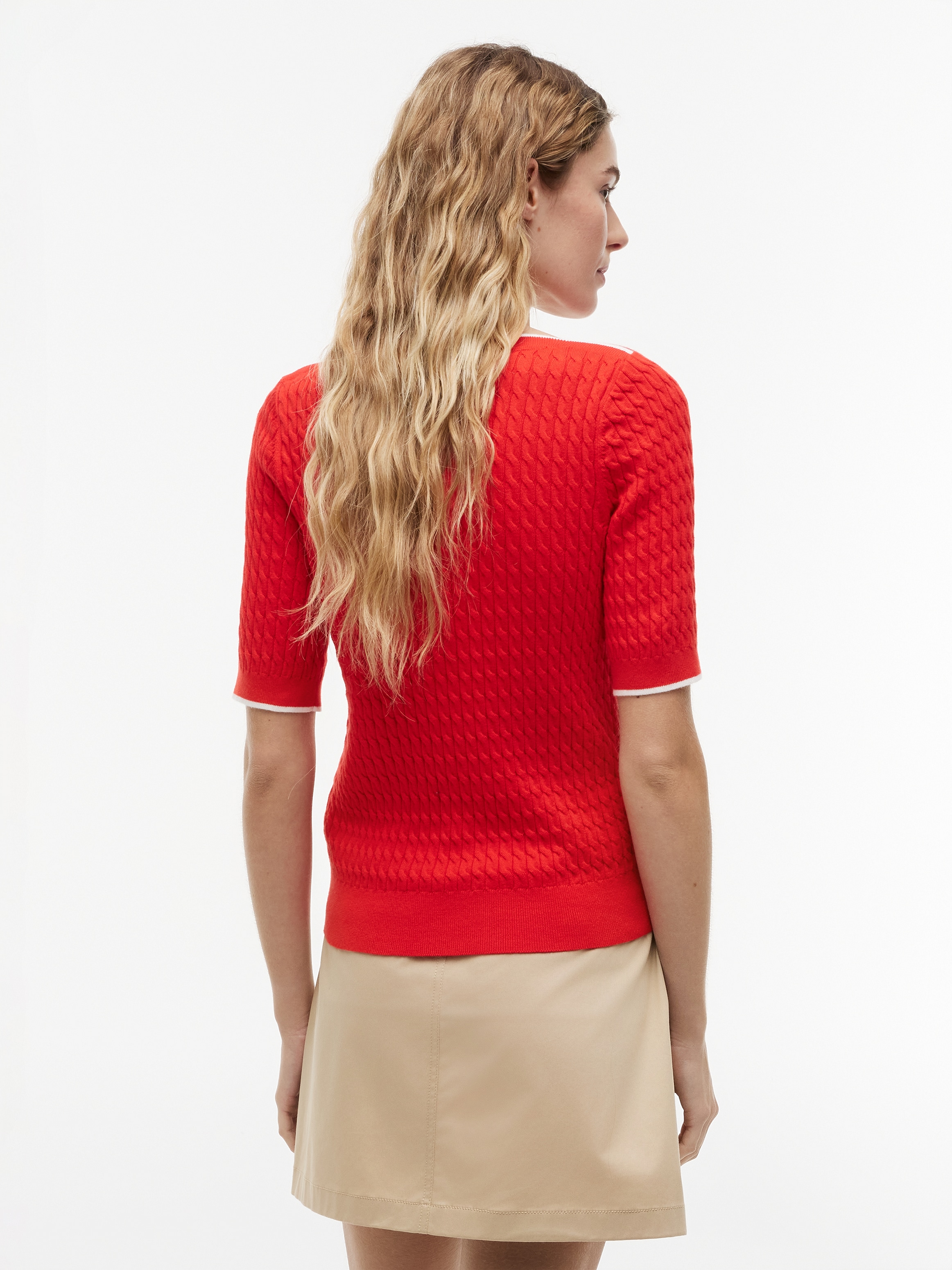 Tommy Hilfiger Kurzarmpullover »FINE GG CABLE BOAT NK S/S« Baumwolle, mit Zopfstrickmuster