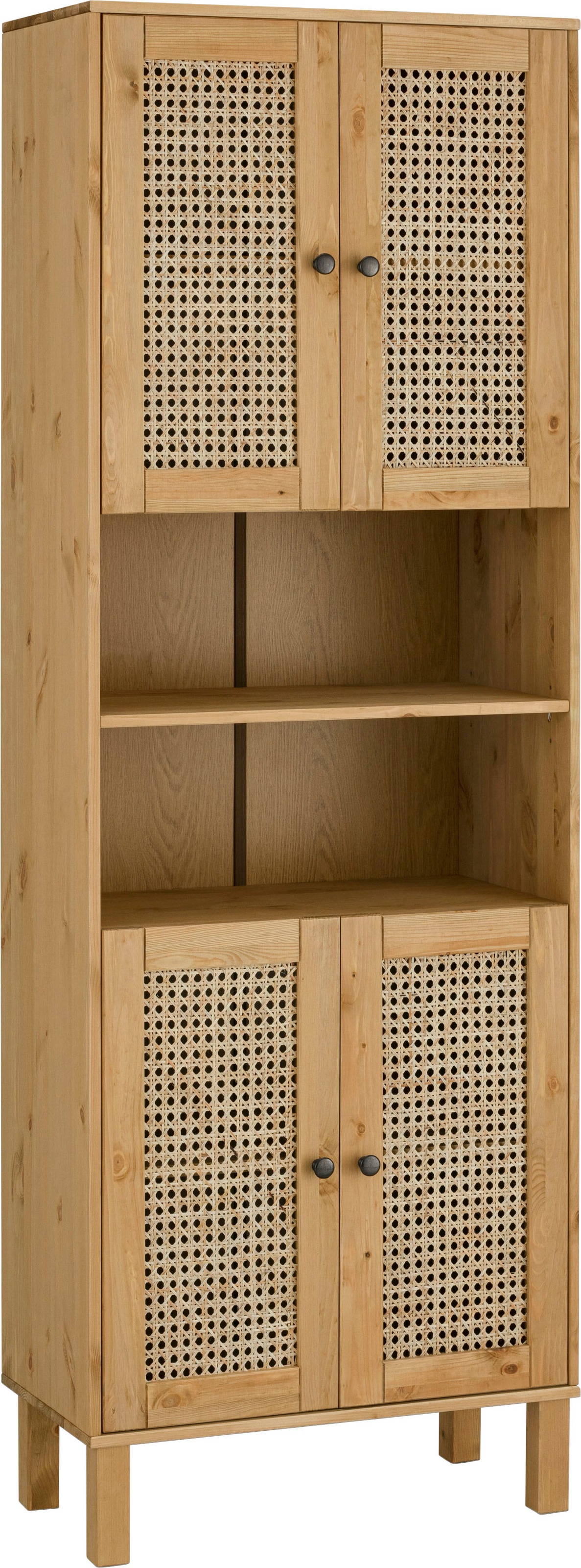Image of Home affaire Hochschrank »Roan«, aus Kiefer massiv mit Rattan-Einsatz, Breite 61 cm bei Ackermann Versand Schweiz