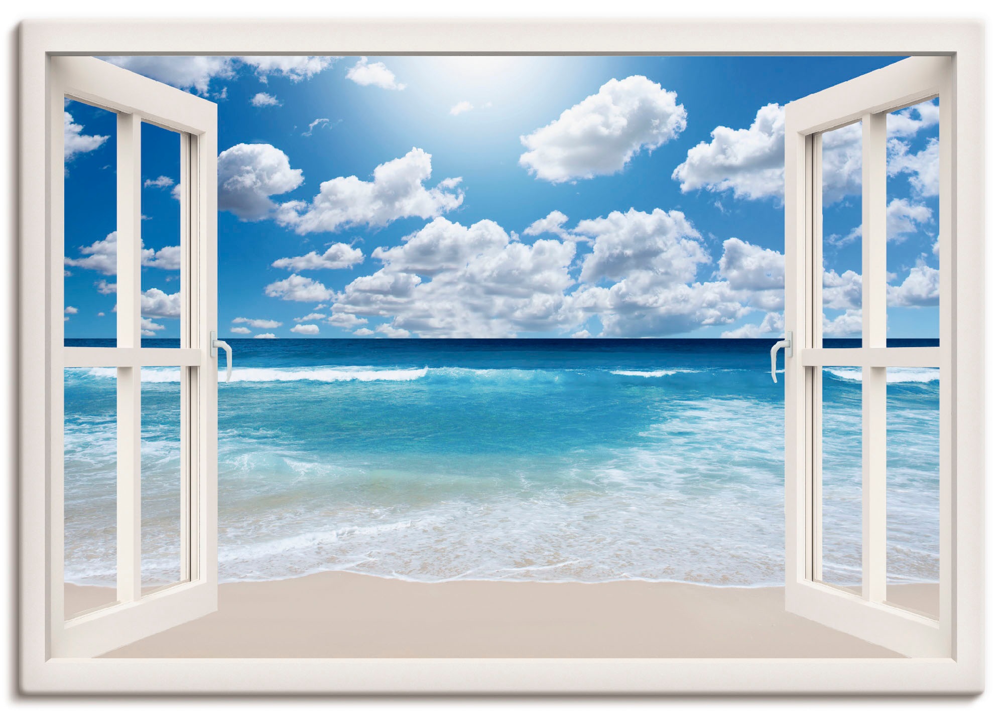Image of Artland Wandbild »Fensterblick Grossartige Strandlandschaft«, Fensterblick, (1 St.), in vielen Grössen & Produktarten -Leinwandbild, Poster, Wandaufkleber / Wandtattoo auch für Badezimmer geeignet bei Ackermann Versand Schweiz