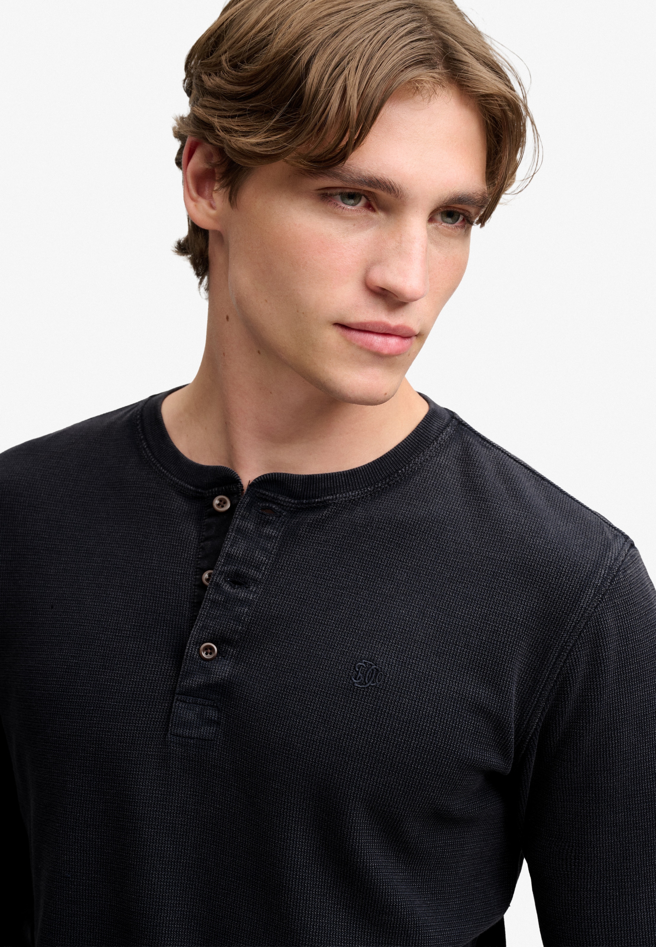 Superdry T-shirt à manches longues »WAFFLE LONG SLEEVE HENLEY TOP« Baumwolle, relaxed fit