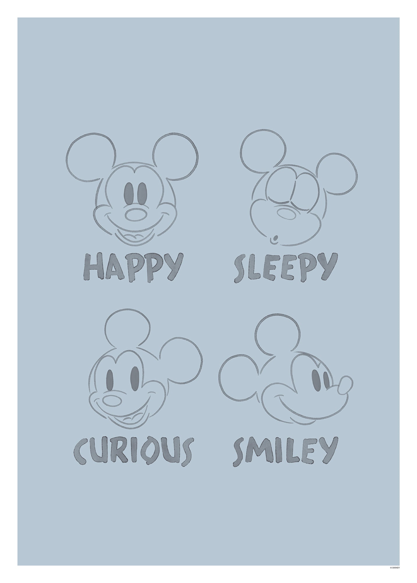 Image of Komar Bild "Mickey Blue Emotions" Disney 1 Stk. tlg. Wandbild zur Dekoration im Kinderzimmer - ohne Rahmen