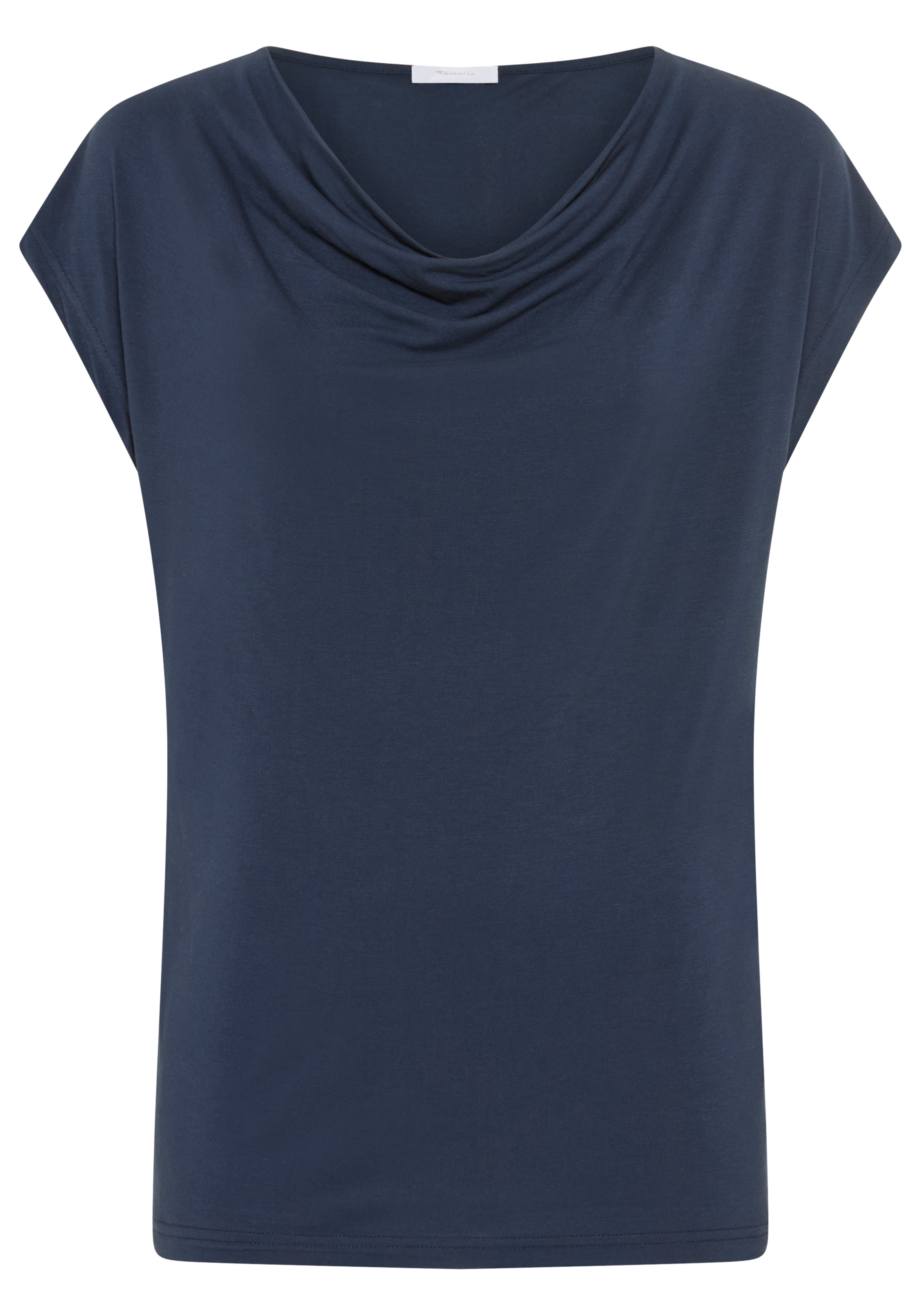 Tamaris Kurzarmshirt mit fliessendem Wasserfallausschnitt, lässig geschnitten