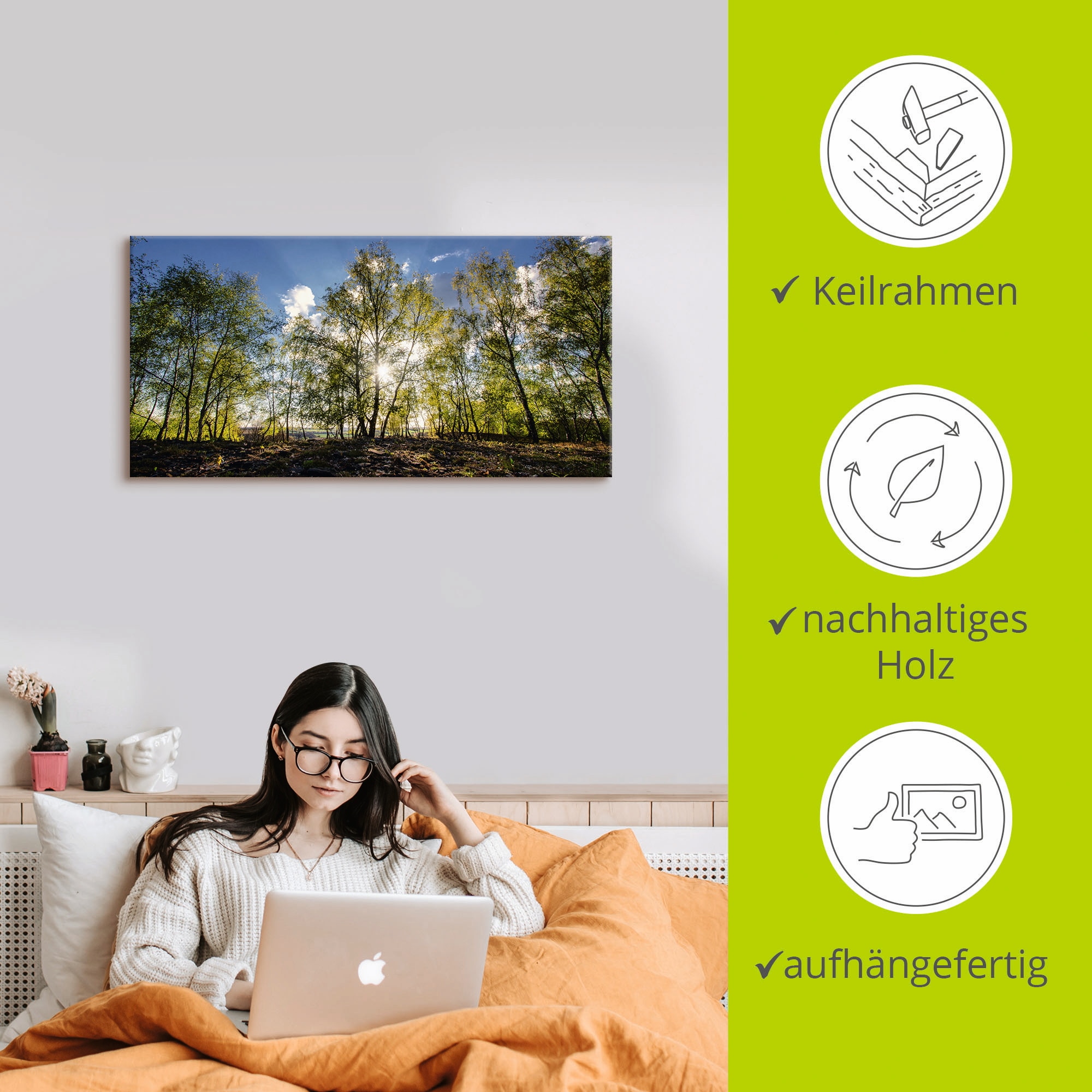 Artland Leinwandbild »Frühlingssonne« Wald 1 Stk. tlg. auf Holzrahmen gespannt