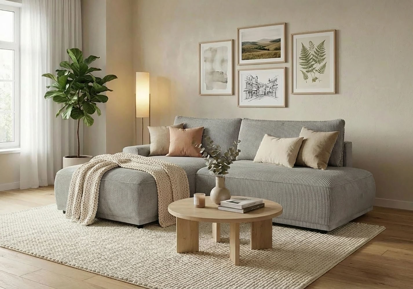 Image of TRENDMANUFAKTUR Ecksofa "Fordon II, Schlafsofa mit Bettkasten, Couch in L-Form, Breite 250 cm" in Cordstoff HYPER, betongrau, Armlehne links
