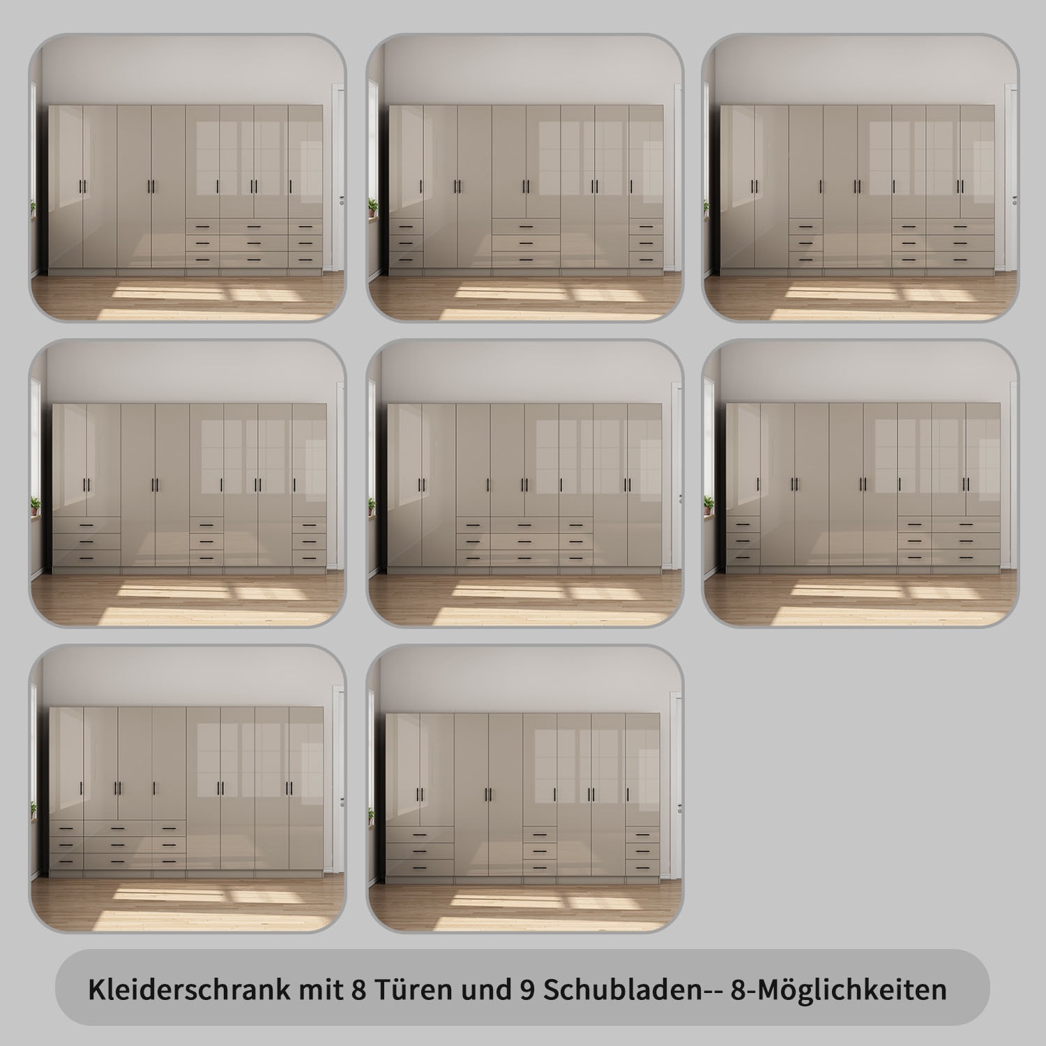 GOODproduct Kleiderschrank »Trento Schlafzimmerschrank Garderobe hochglanz« Schrank mit 8 Türen und 9 Schubladen, hochglänzende Fronten