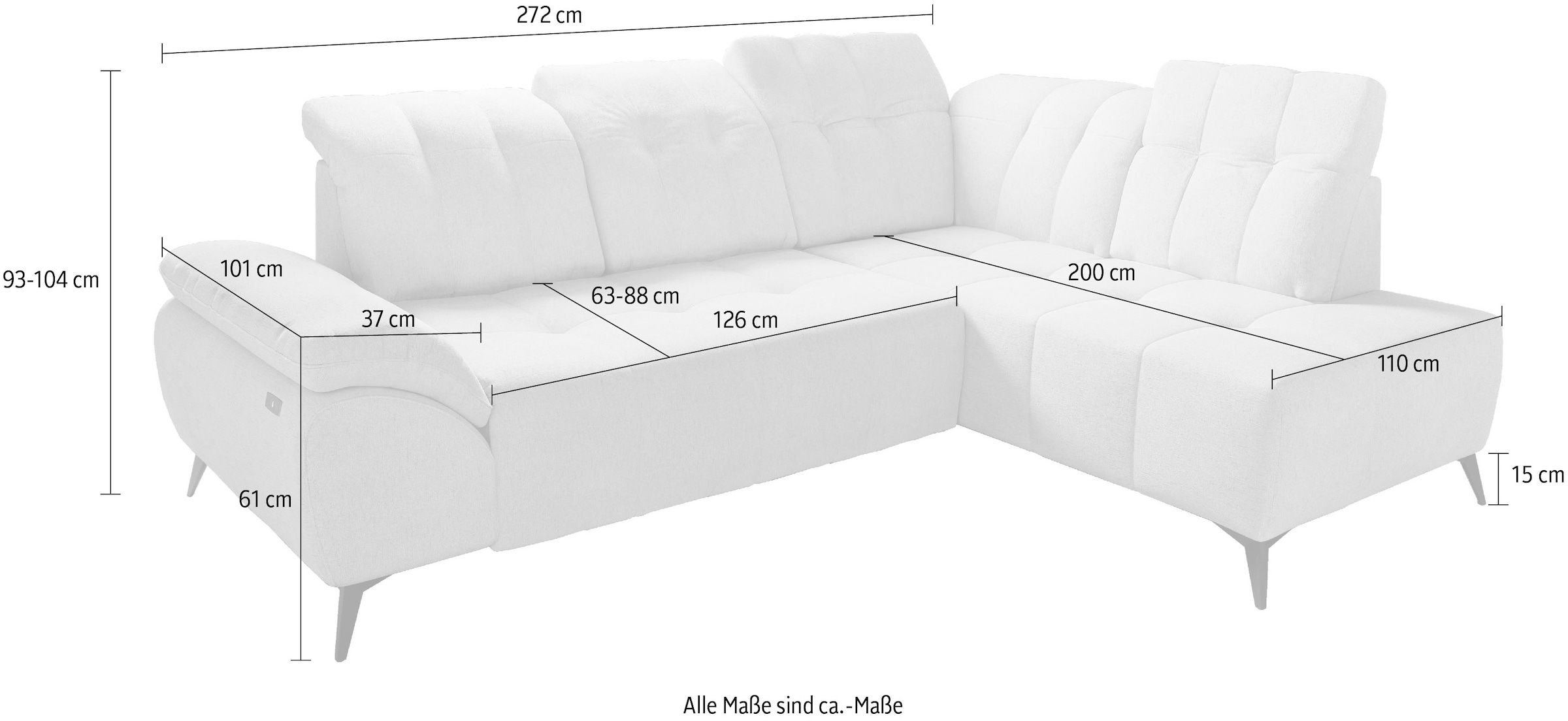 Home affaire Canapé d'angle »Lazio modern und bequem, schmale Armlehnen, tolle Detailverarbeitung« zwei verschiedene Fussfarben wählbar