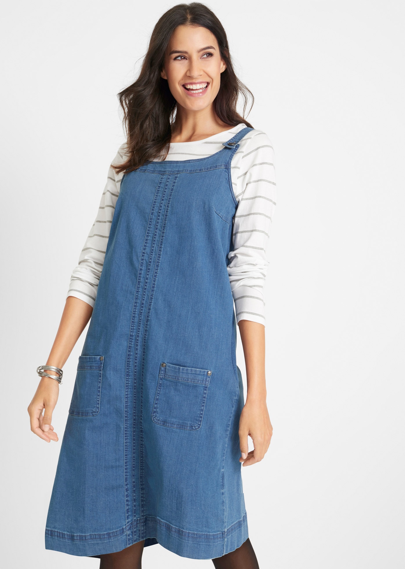 Image of bonprix Jeanskleid aufgesetzte Taschen Latzkleid mit verstellbaren Trägern, aufgesetzte Taschen