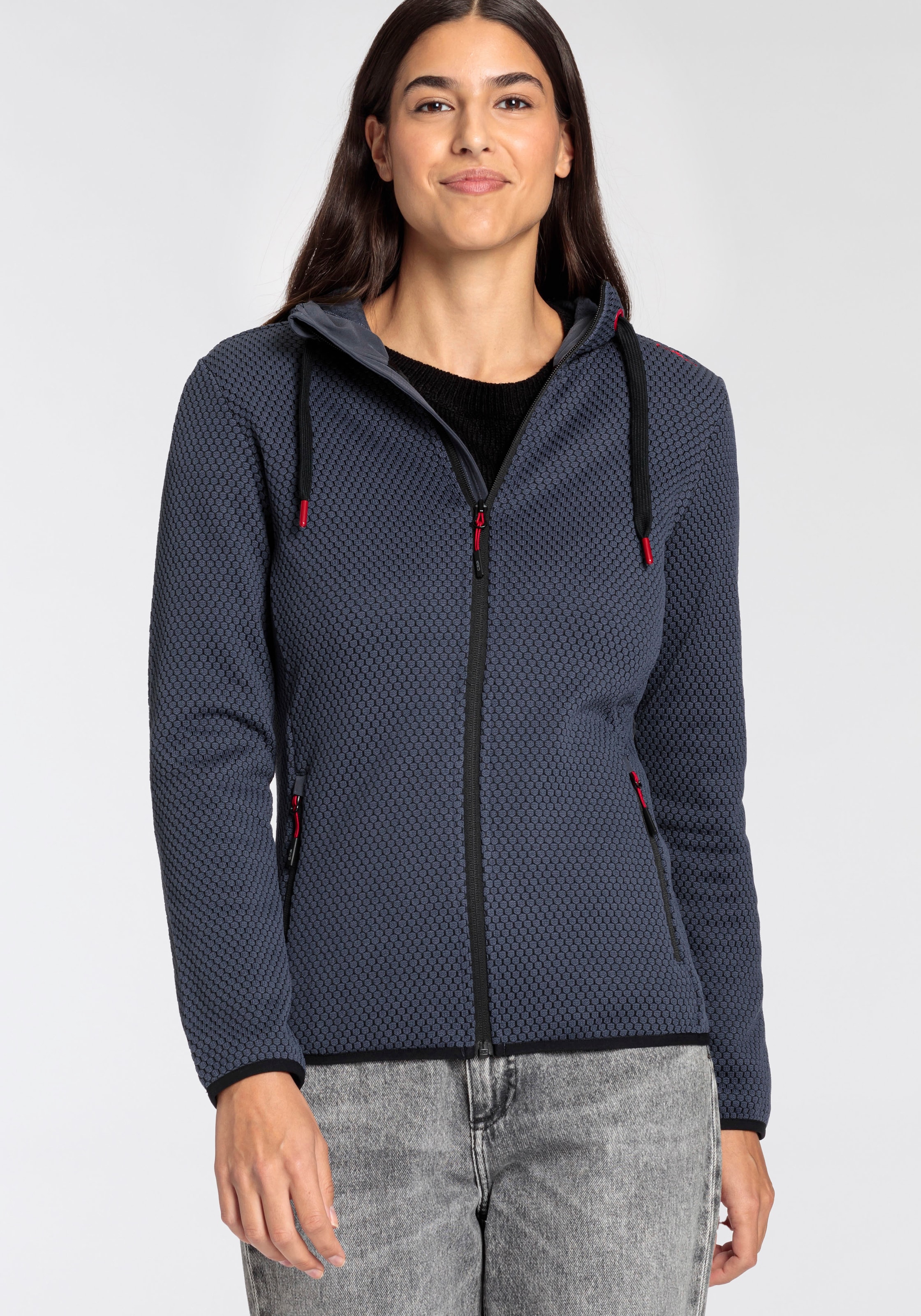 CMP Strickfleecejacke, mit Kapuze, Wärmend & windabweisend & Atmungsaktiv