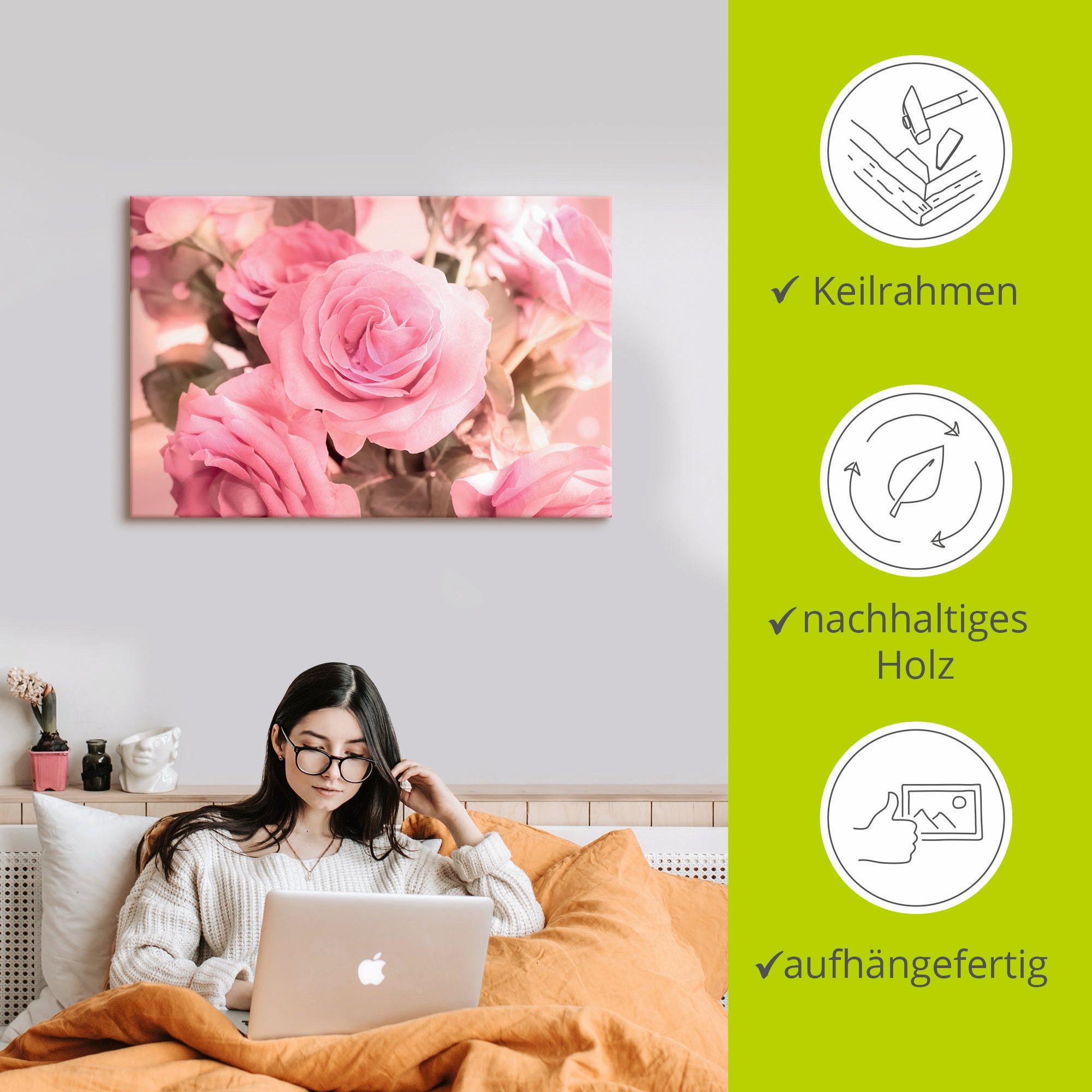 Artland Leinwandbild »Rosarosenbouquet« Blumen 1 Stk. tlg. auf Holzrahmen gespannt