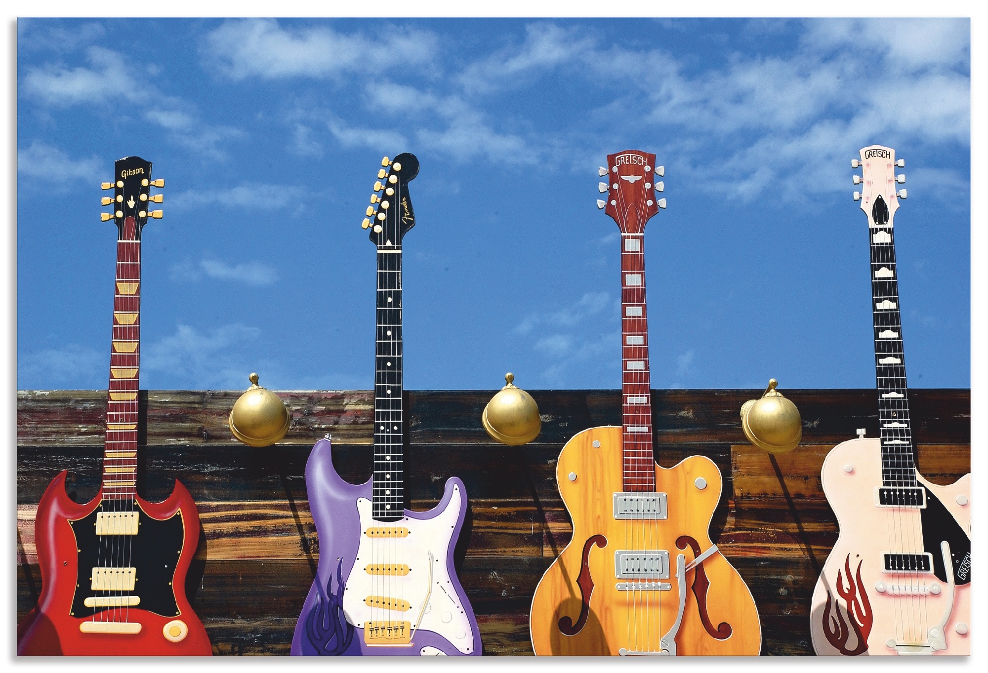 Image of Artland Wandbild »Vier Elektrogitarren«, Instrumente, (1 St.), in vielen Grössen & Produktarten - Alubild / Outdoorbild für den Aussenbereich, Leinwandbild, Poster, Wandaufkleber / Wandtattoo auch für Badezimmer geeignet bei Ackermann Versand Schweiz