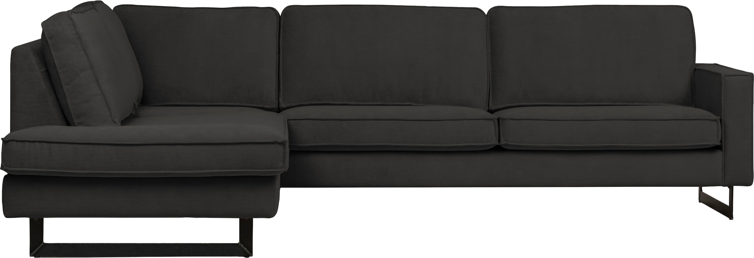 Places of Style Ecksofa »Pinto, 290 cm, Cord, Chenille, Lederoptik, Ottomane links / rechts«, mit Keder, schwarze Metallfüsse, Wellenunterfederung