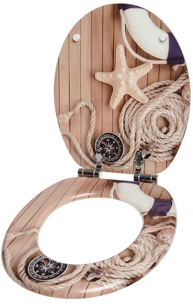 Sanilo Set d'accessoires de salle de bain »Maritime« bestehend aus WC-Sitz, Badteppich, Stöpsel, Seifenspender, WC-Bürste