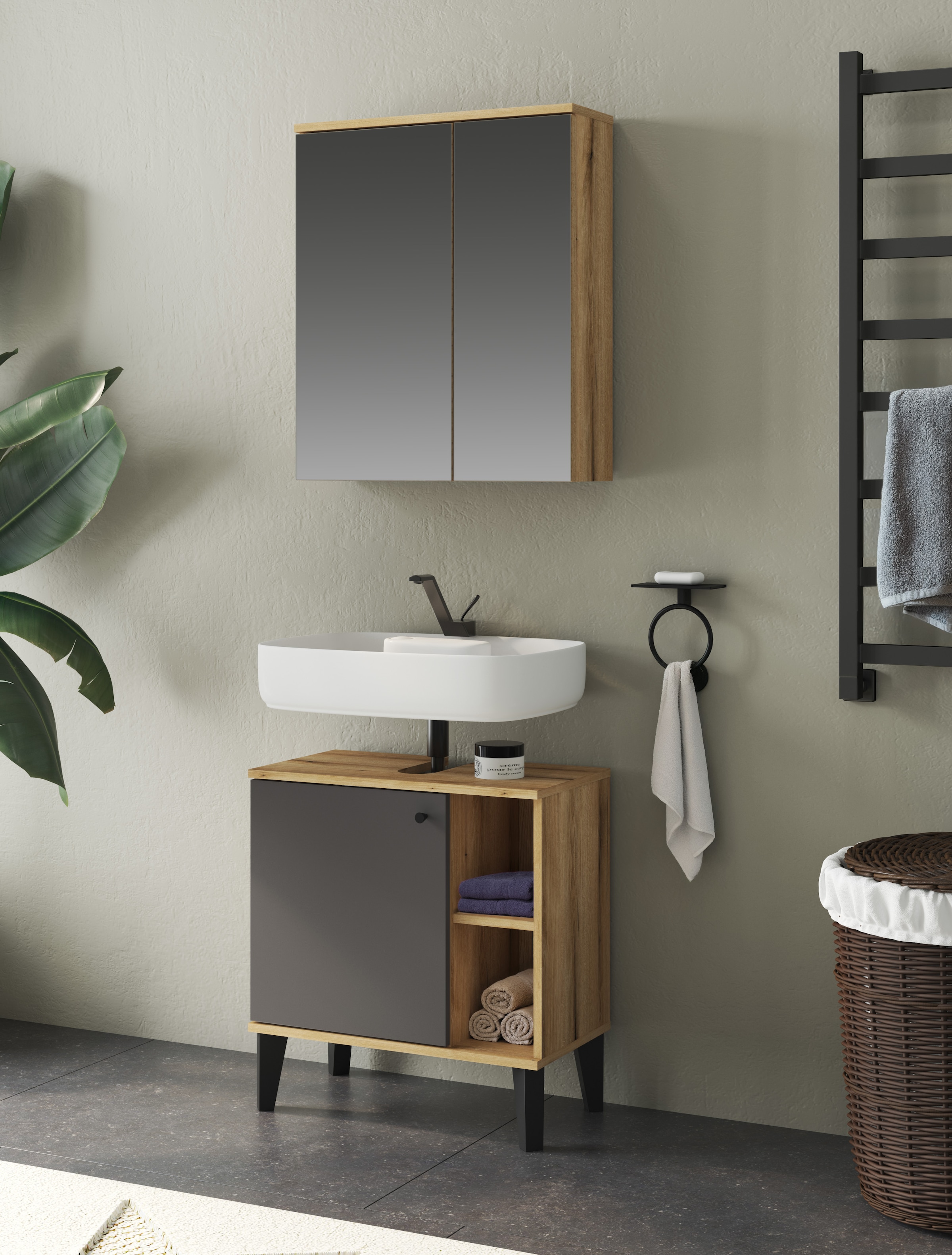 INOSIGN Badmöbel-Set »OSLO, Bad im skandinavischen Design, 2-teiliges Badezimmer« Set, 2 Stk. tlg.