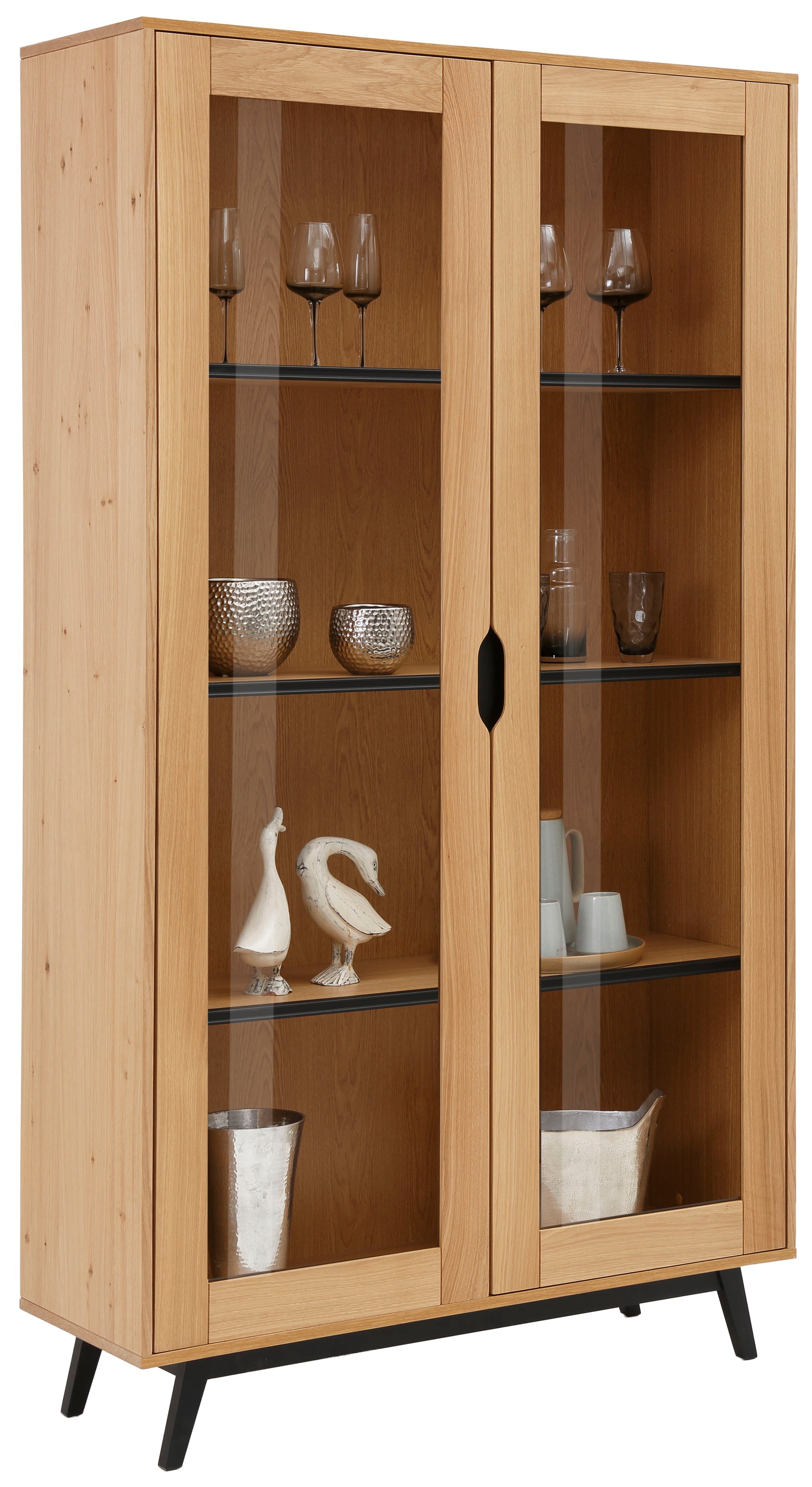 Image of Home affaire Vitrine »Flow«, hinter den Holztüren sind mehrere Einlegeböden, die viel Platz für Bücher und dekorative Accessoires bieten, schöne Holzoptik bei Ackermann Versand Schweiz