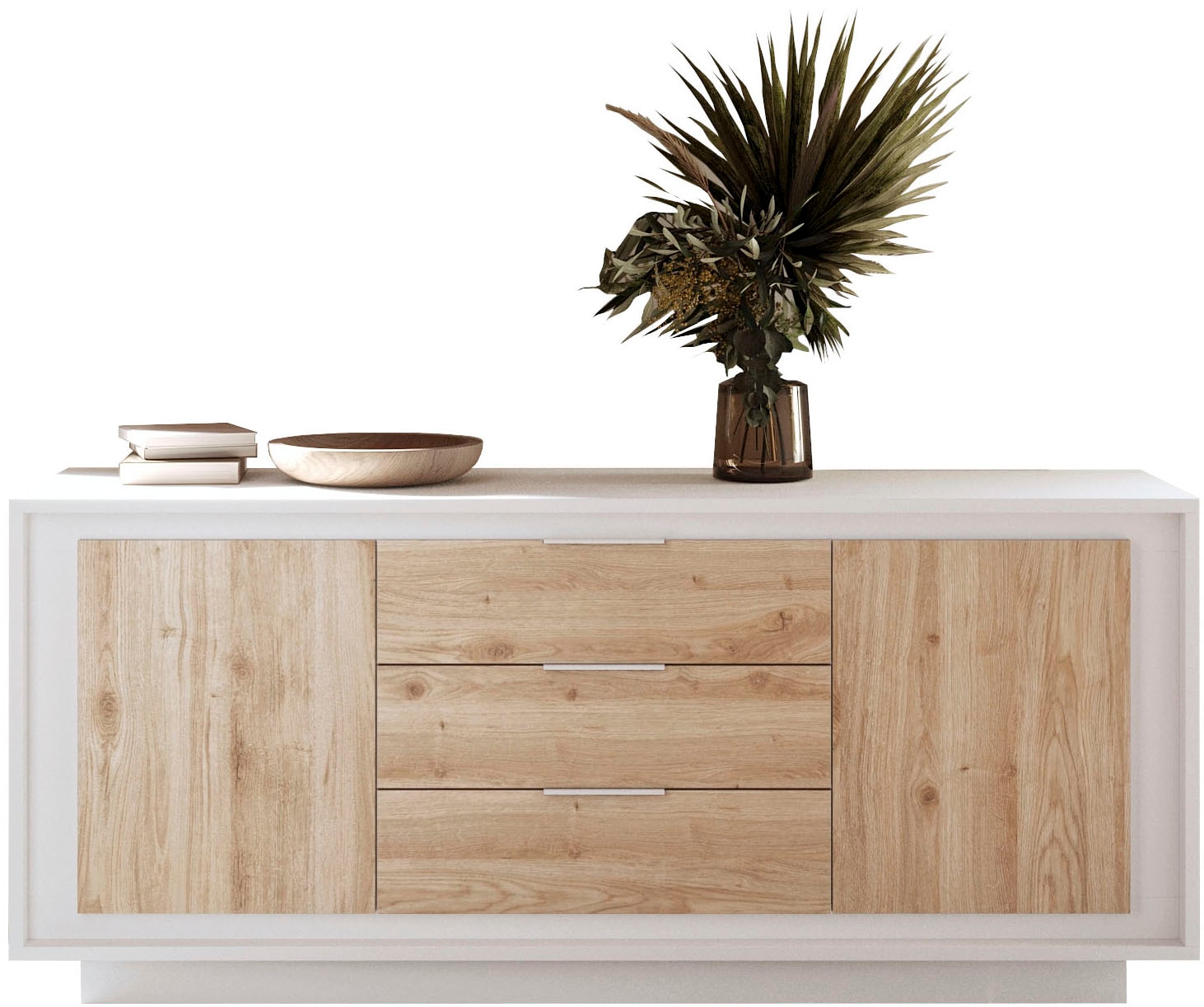 Home affaire Buffet »Sky, B/T 180/50 cm, Kommode/Stauraumschrank, 2 Türen, 3 Schubkästen« Fermeture douce, corps & façade épais de 22 mm, aspect cadre, poignées en métal
