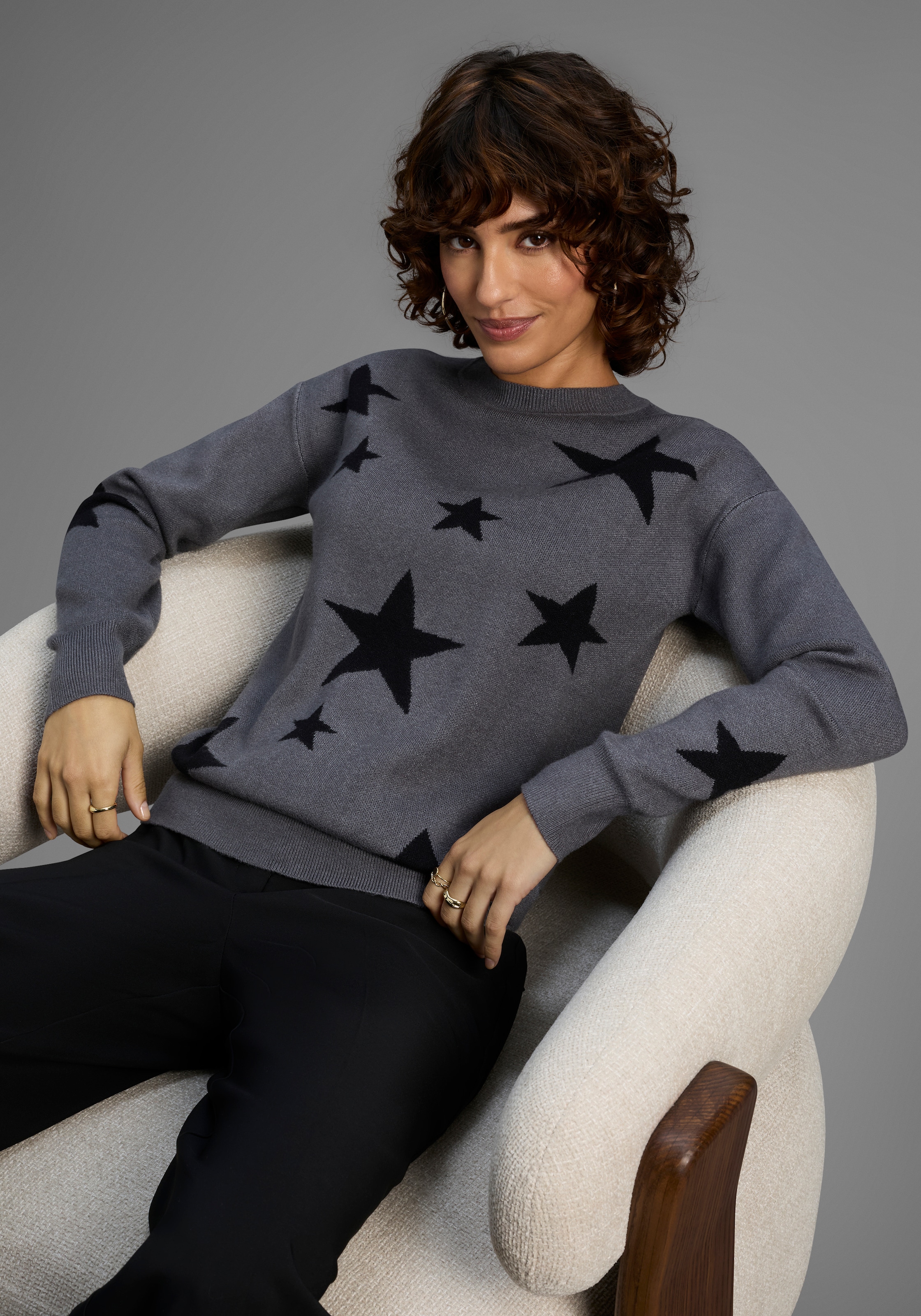 Image of Laura Scott Rundhalspullover kuscheliger Winterstrick mit Sternenmuster - NEUE KOLLEKTION