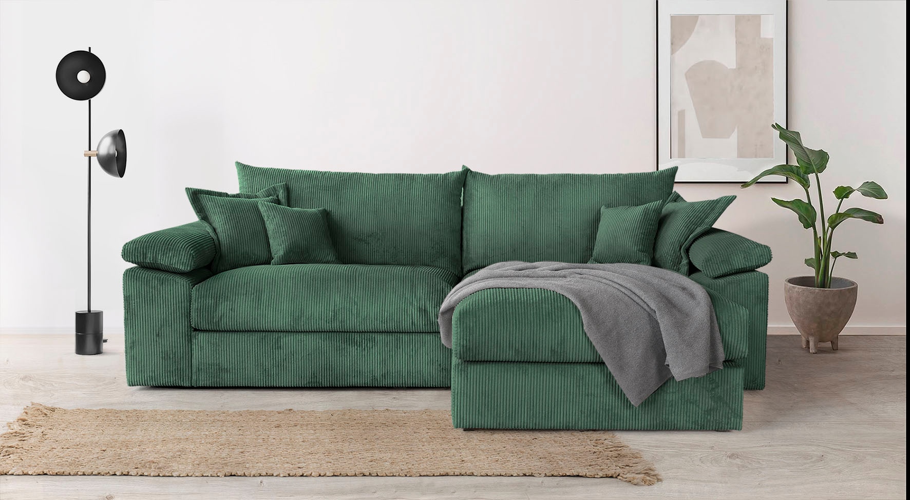 Home affaire Canapé d'angle »Soft&Cosy XXL L-Form, B: 303 cm« Mega-Sofa, Cord oder Chenille-Struktur, mit Federkern & 4 Zierkissen