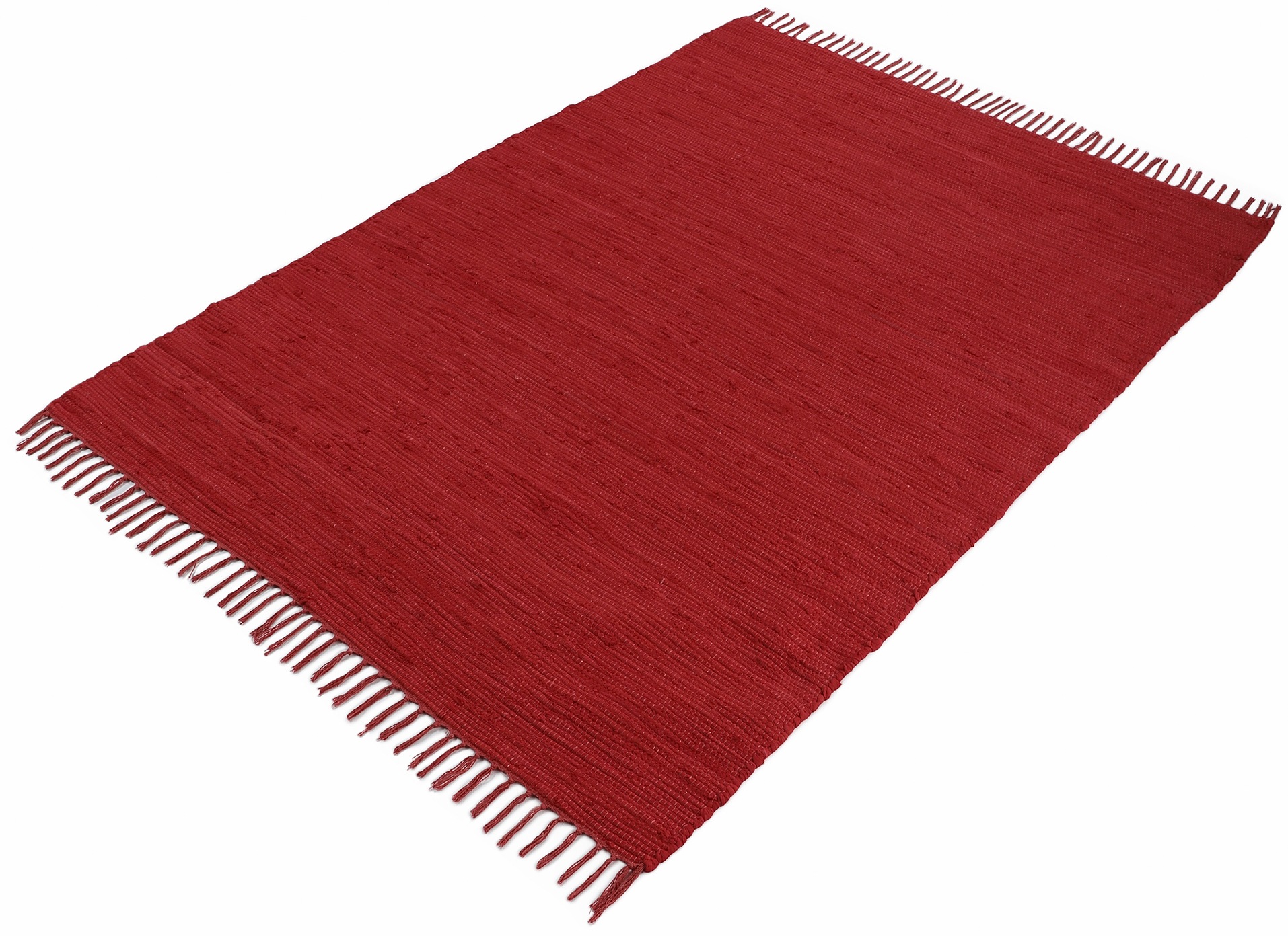 carpetfine Teppich »Kelim Chindi uni, auch als Läufer«, rechteckig, 5 mm Höhe, Wendeteppich, reine Baumwolle, handgewebt, Uni-Farben, mit Fransen