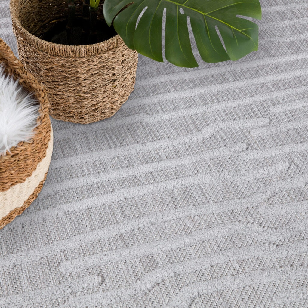 Carpet City Teppich »In-& Outdoorteppich Santorini 450, 3D-Effekt, Gestreift«, rund, 5 mm Höhe, Wetterfest & UV-beständig für Terrasse, Balkon, Küche, Flur