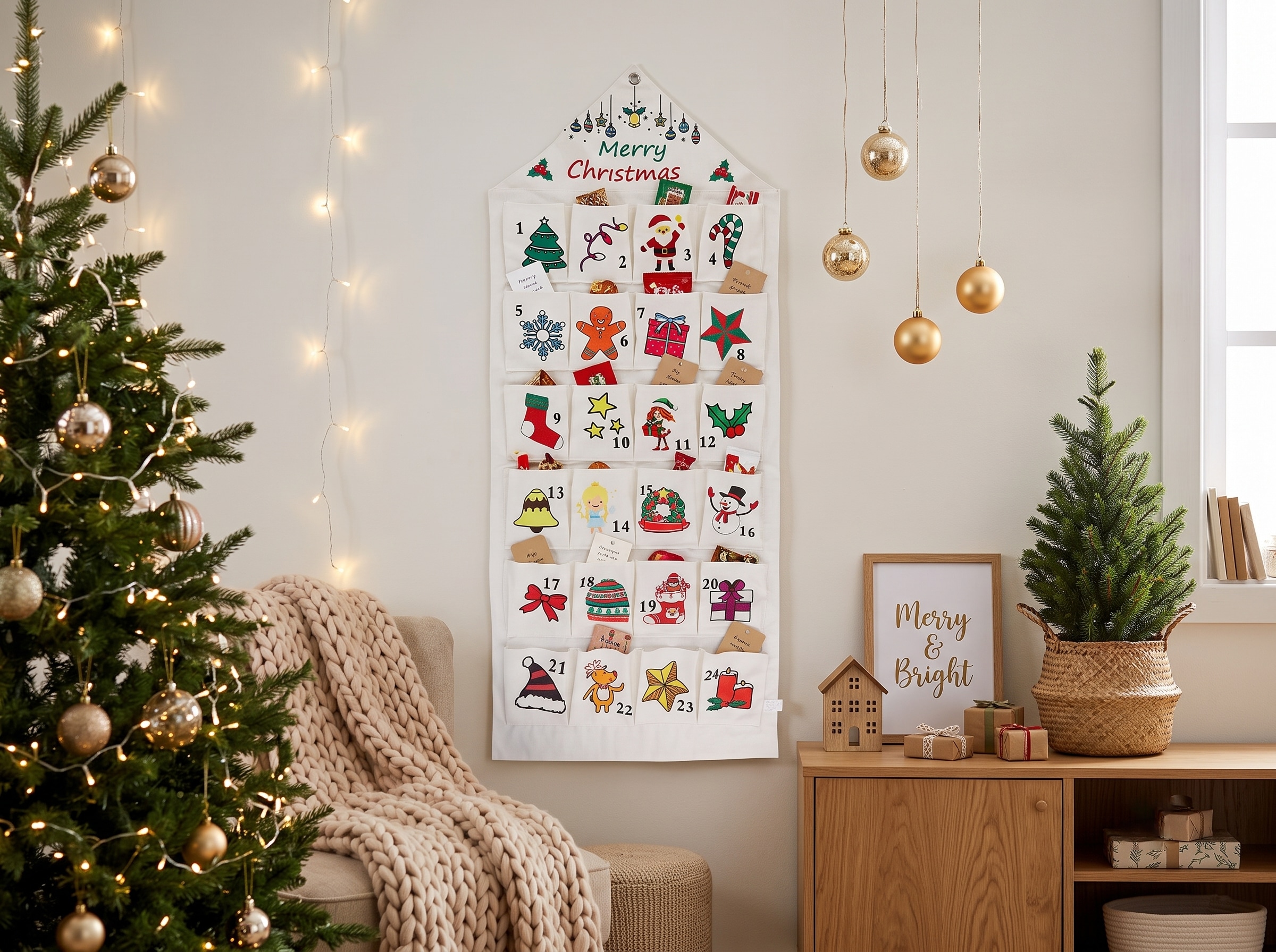 GOODproduct Adventskalender »aus Stoff mit kunterbunten Motiven,zum Befüllen« Es liegt keine Altersempfehlung vor ca.47x117cm, ideal für Türen oder als Wandbehang