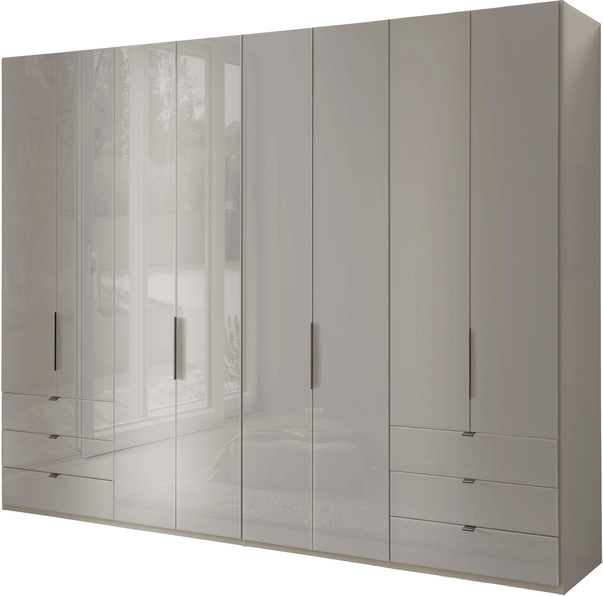 WIEMANN Falttürenschrank »Ohio, Kleiderschrank, Schrank, Garderobe, mit Schubladen, 300 cm« inklusive Einlegeböden & Kleiderstangen, 2 Höhen, MADE IN GERMANY,  inklusive Tür und Schubkastendämpfung, hochwertige Glasfront