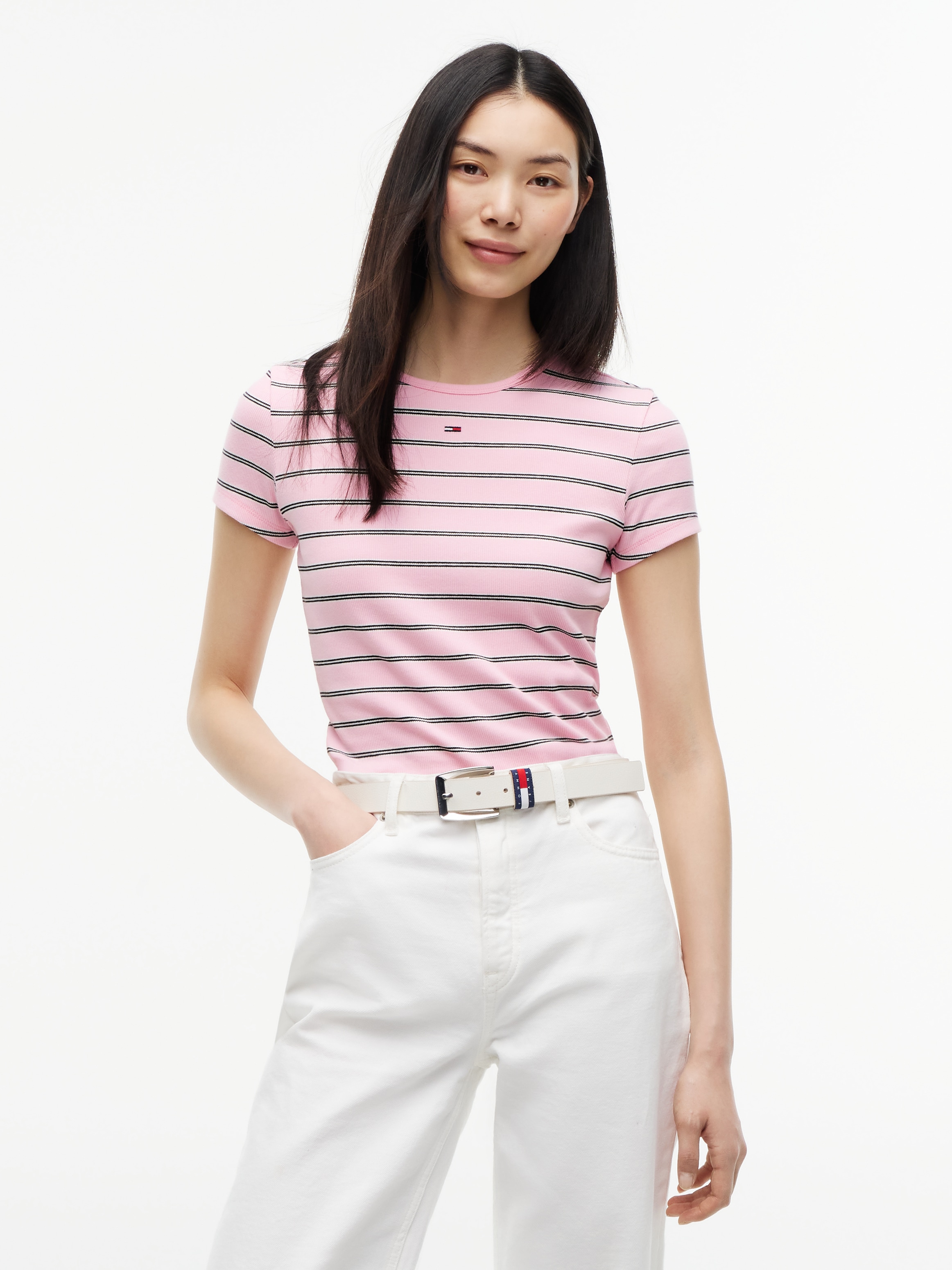 Image of Tommy Jeans Kurzarmshirt "TJW SLIM ESSENTIAL RIB SS EXT" mit gerippter Struktur