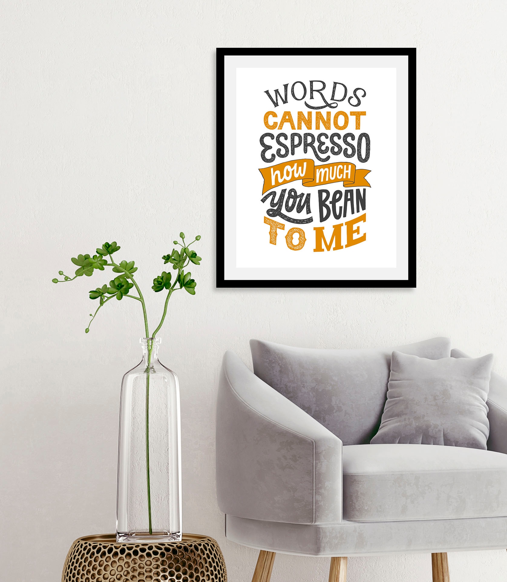 Image of queence Bild "Espresso Bean" Humor Kaffee Kaffee Bilder Schriftzug Schriftzüge 1 Stk. tlg. gerahmt